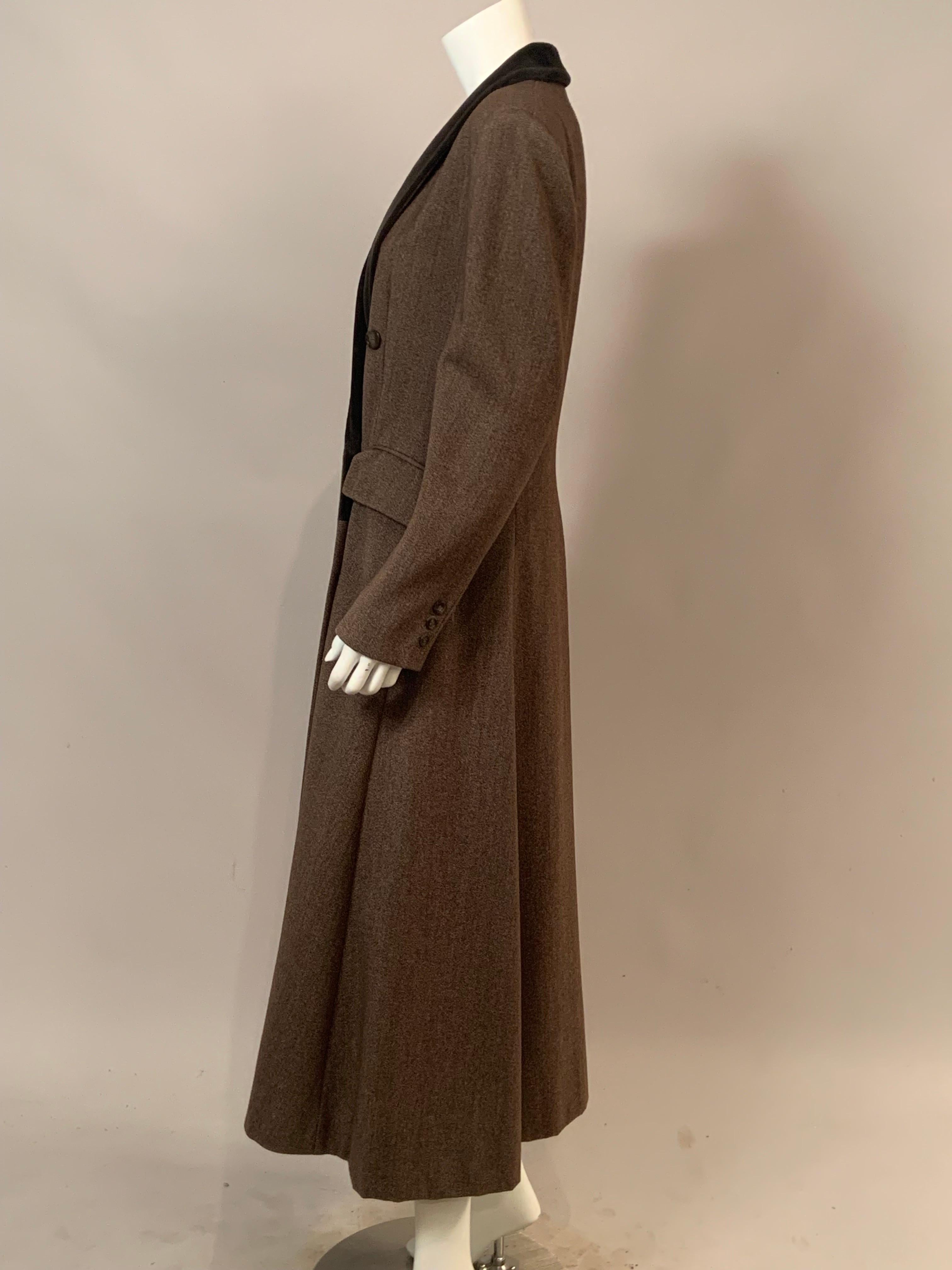 Women's 1970's Jaeger London Brown Wool Topcoat with Brown Velvet Collar  For Sale