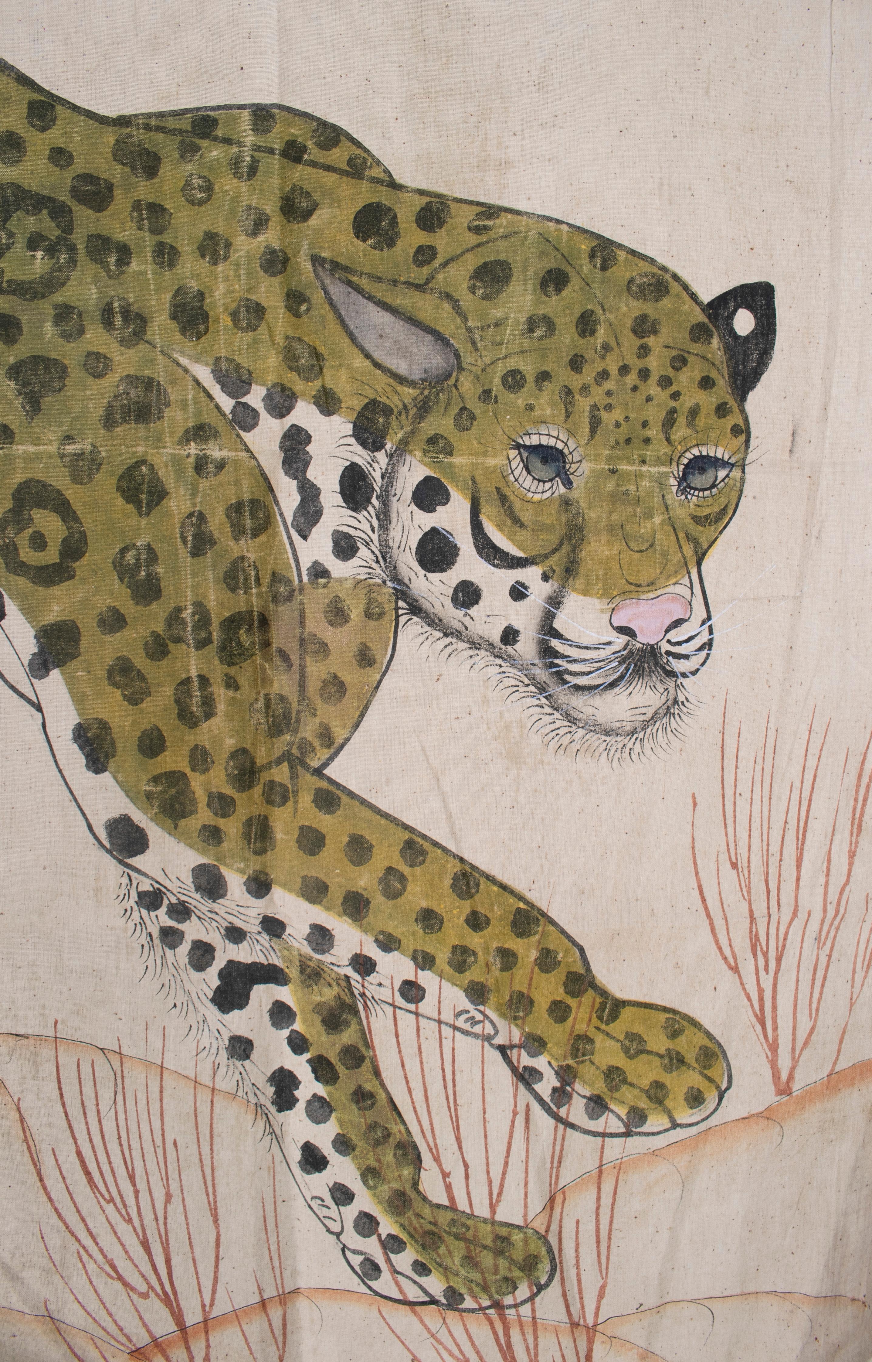 1970s Jaime Parlade designer hand drawn cheetah on canvas.