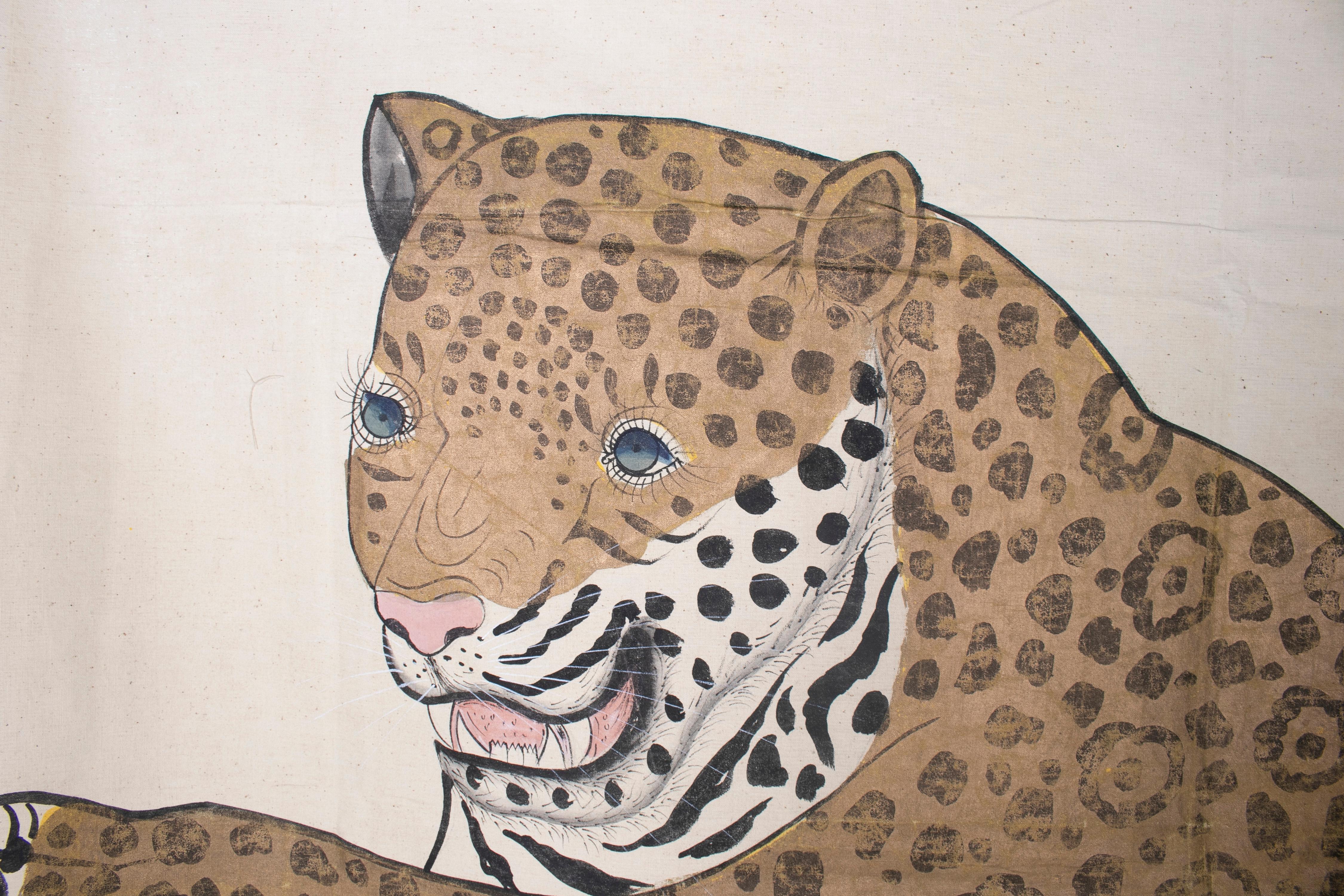 1970s Jaime Parlade designer hand drawn cheetah on canvas.