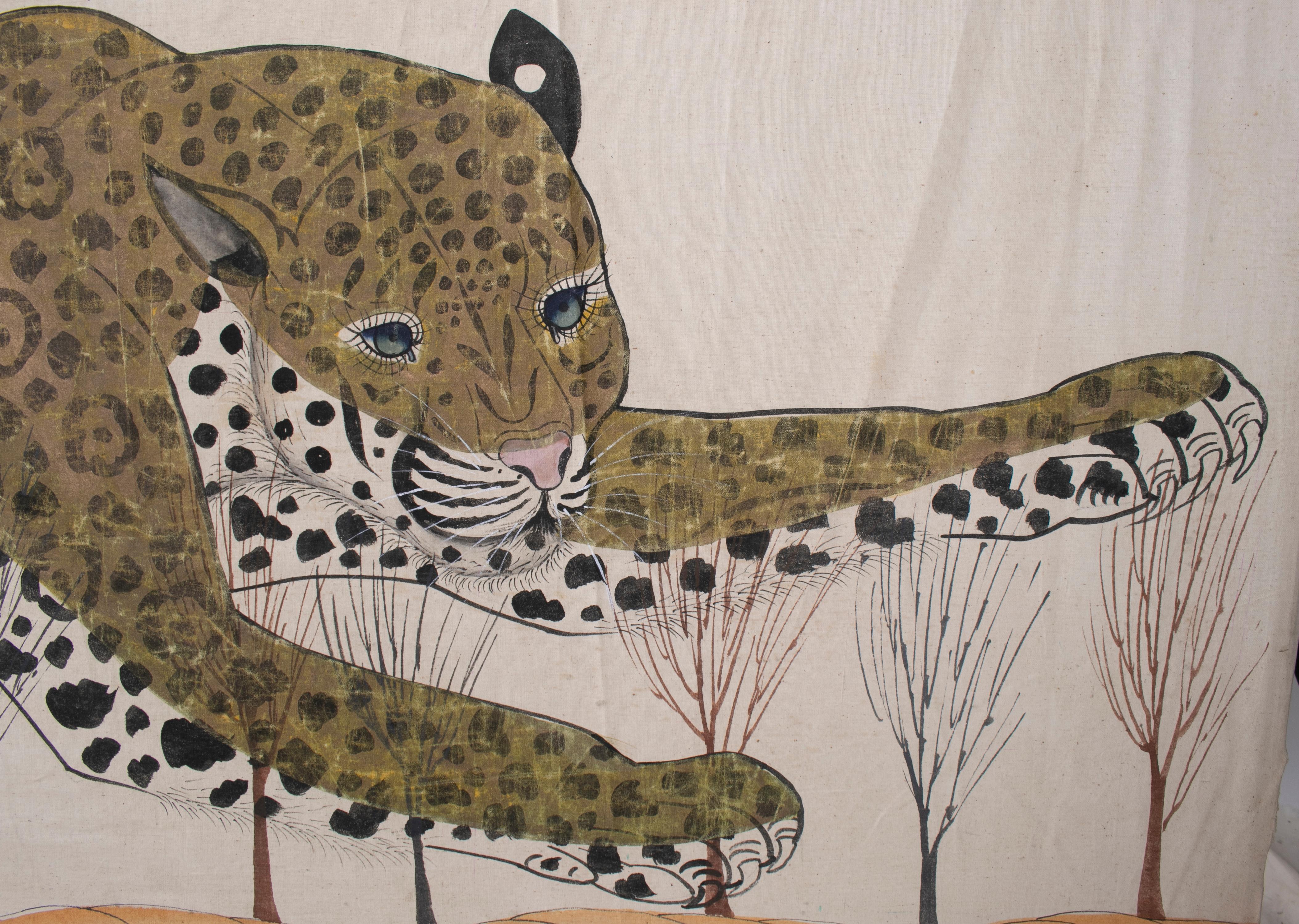 1970s Jaime Parlade designer hand drawn cheetah on canvas
Tiene un agujero.