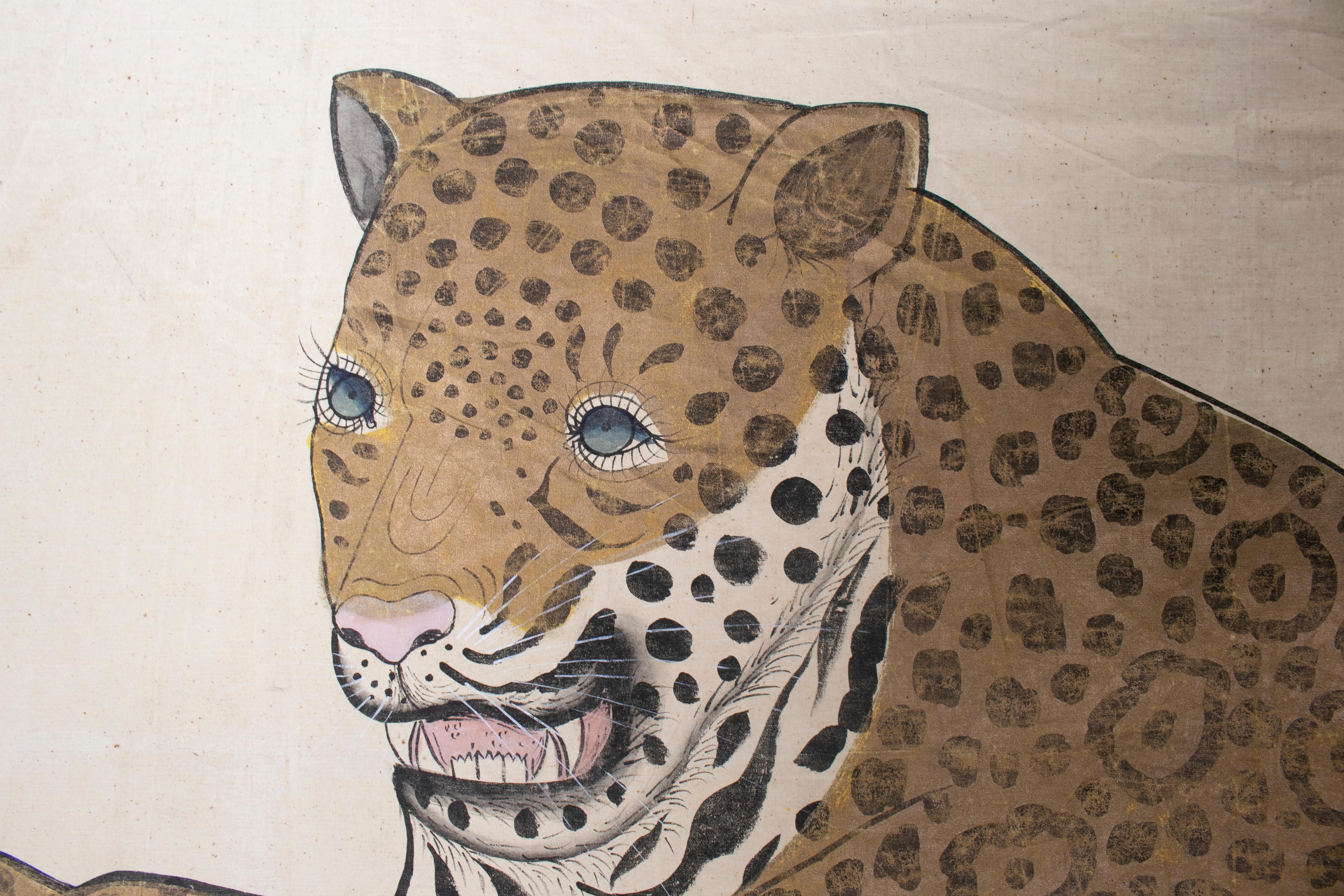1970s Jaime Parlade designer hand drawn cheetah on canvas.