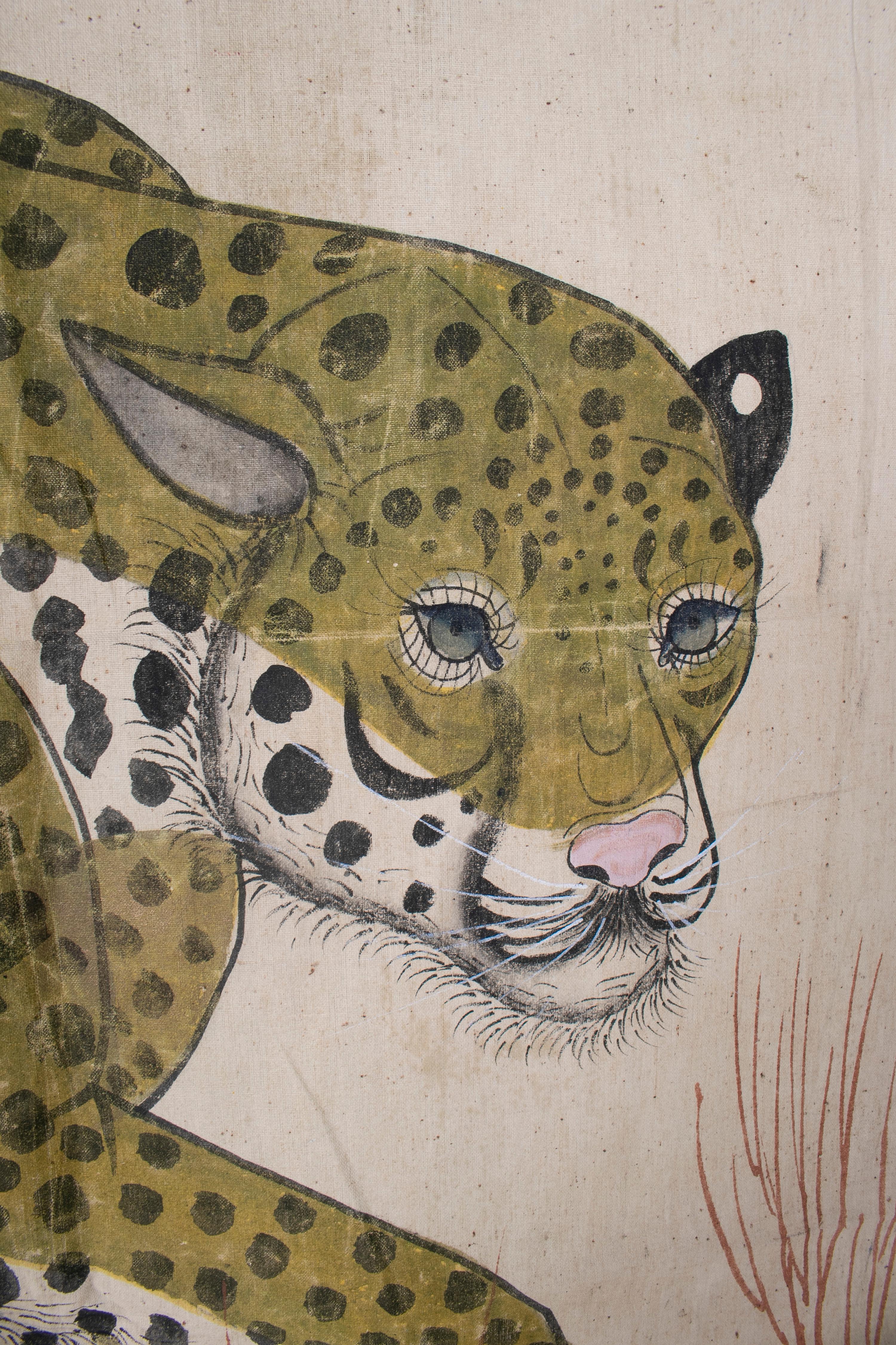 Indian 1970s Jaime Parlade Designer Hand Drawn cheetah on Canvas