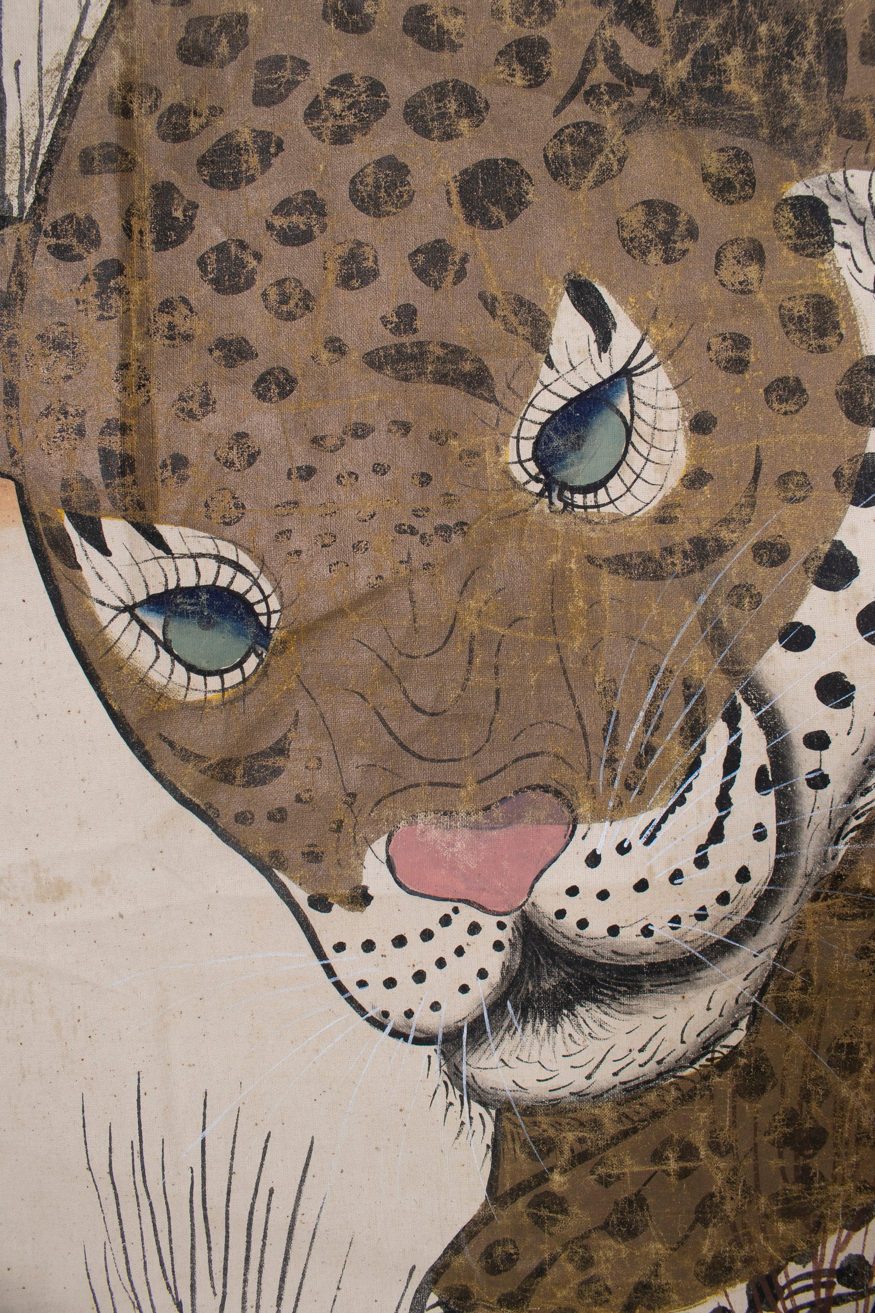 Indian 1970s Jaime Parlade Designer Hand Drawn Cheetah on Canvas