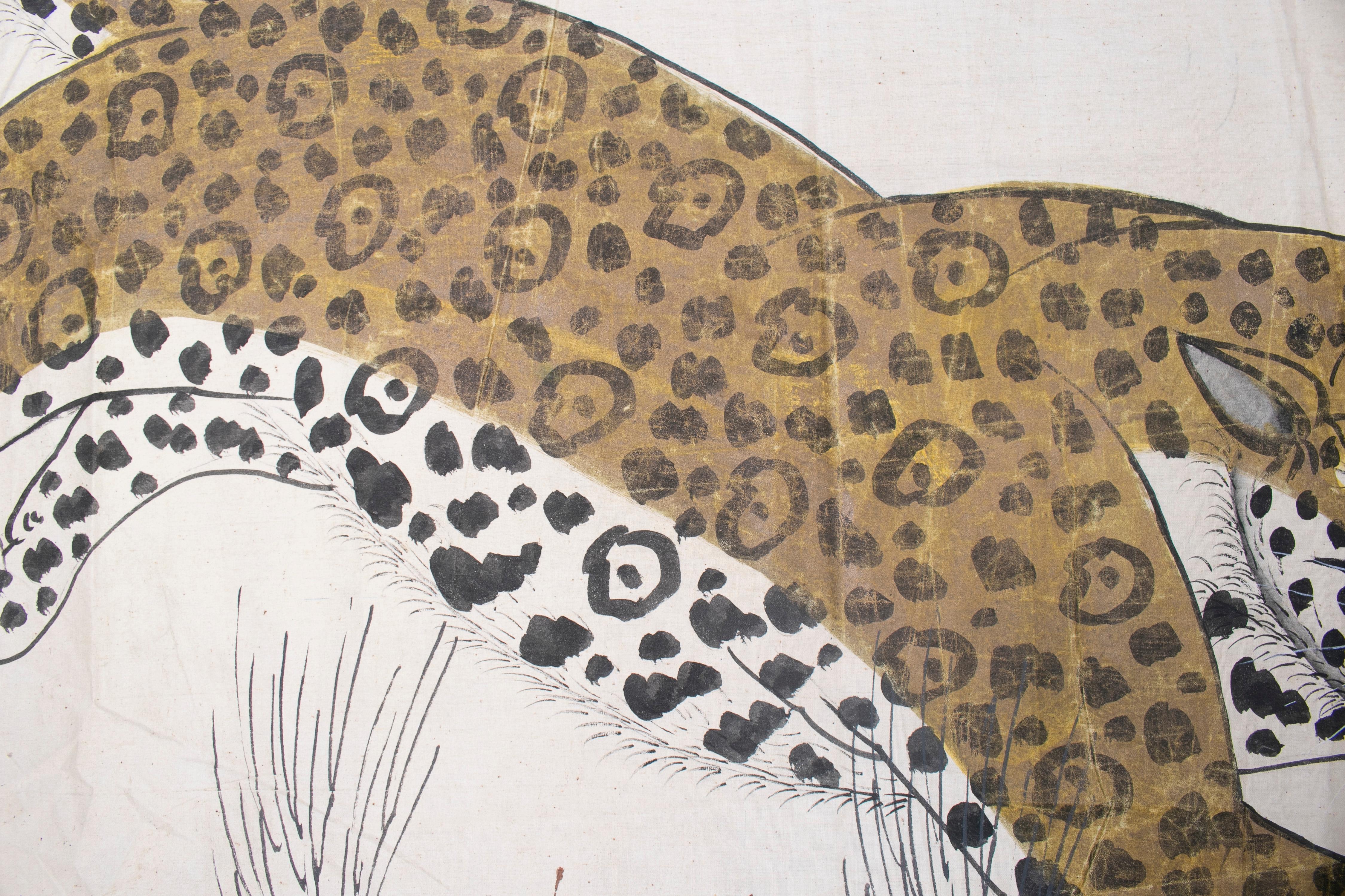 1970s Jaime Parlade Designer Hand Drawn Cheetah on Canvas In Good Condition In Marbella, ES
