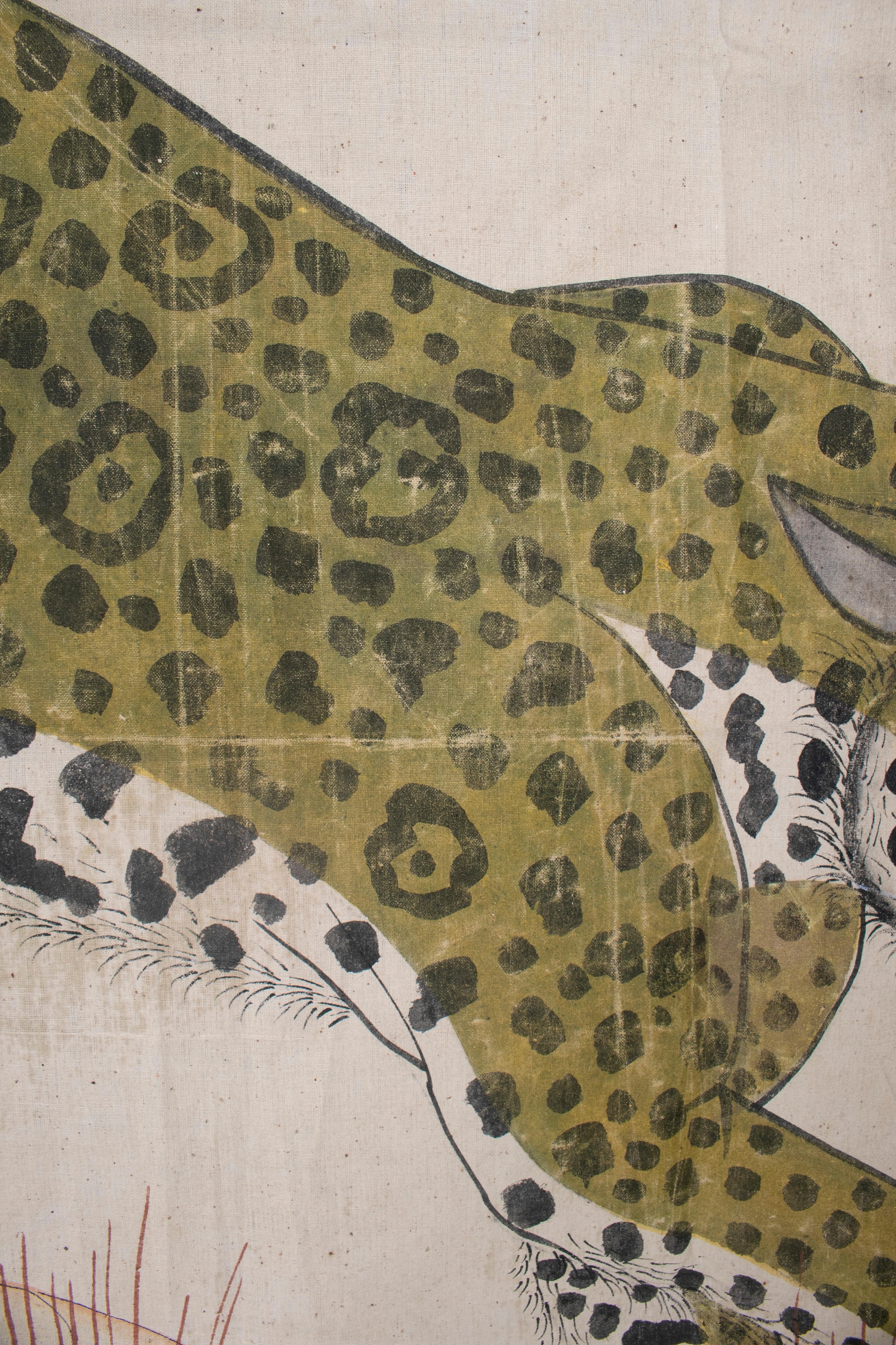 Hand-Painted 1970s Jaime Parlade Designer Hand Drawn cheetah on Canvas