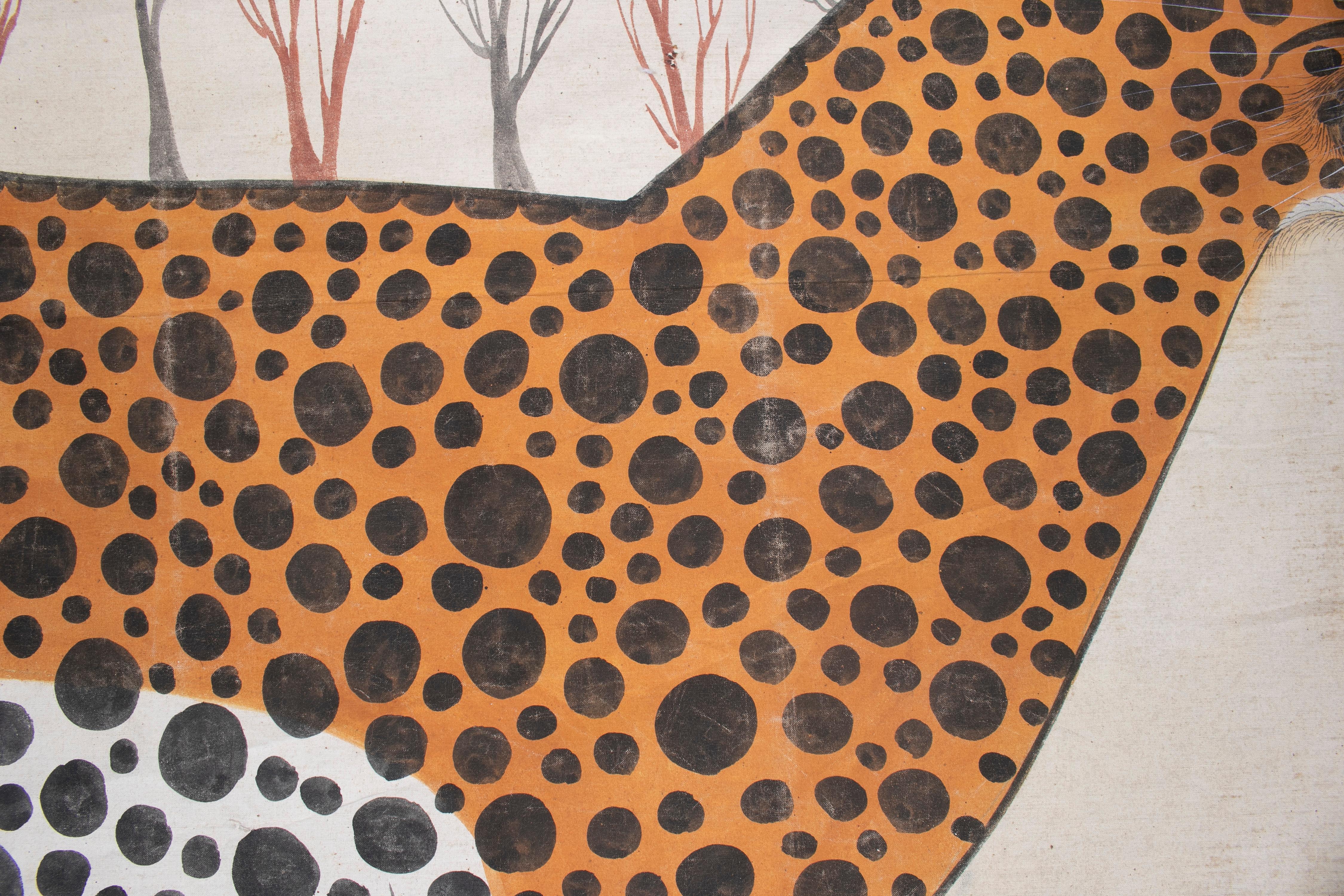Hand-Painted 1970s Jaime Parlade Designer Hand Drawn Cheetah on Canvas