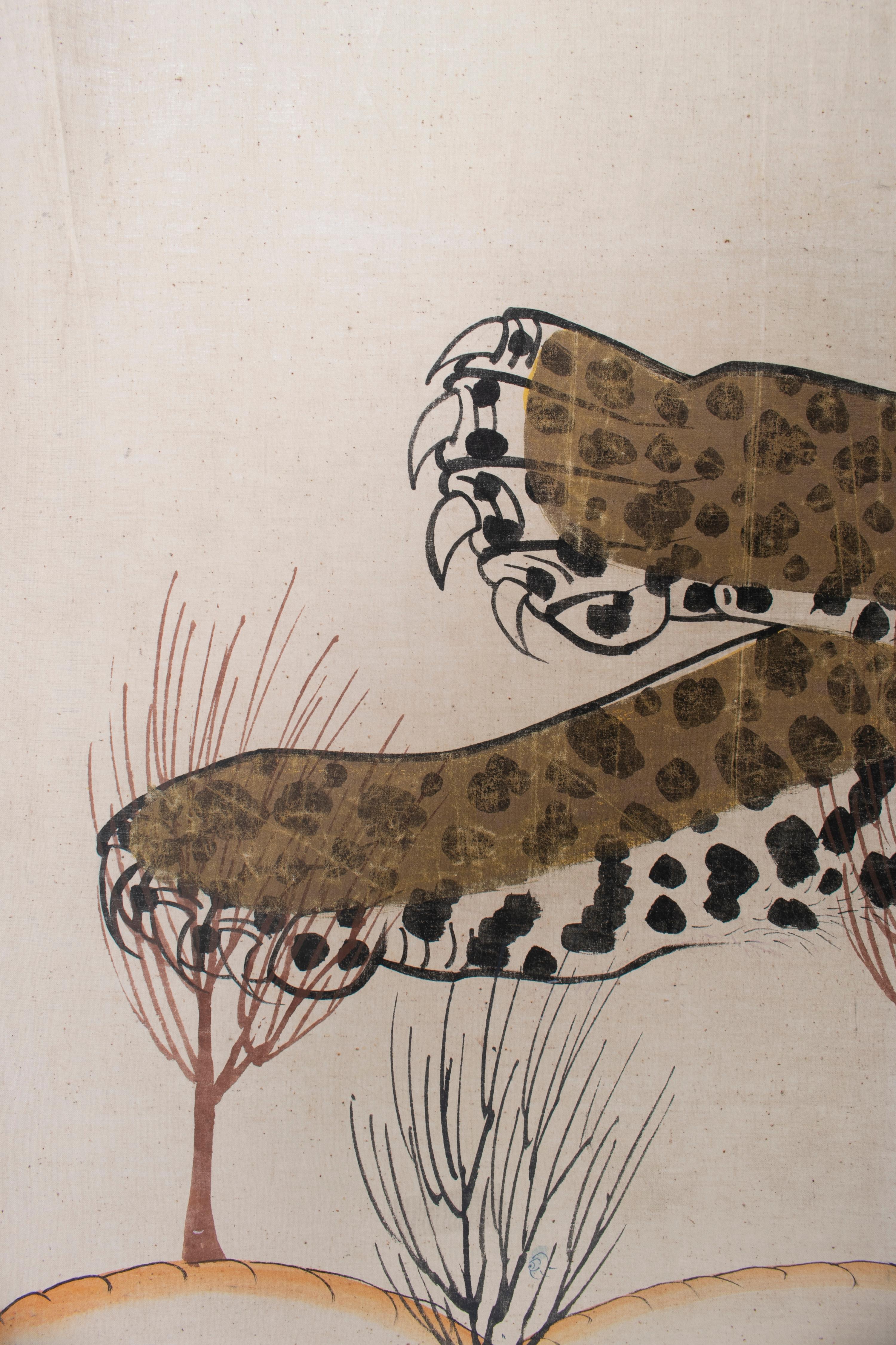 20th Century 1970s Jaime Parlade Designer Hand Drawn cheetah on Canvas