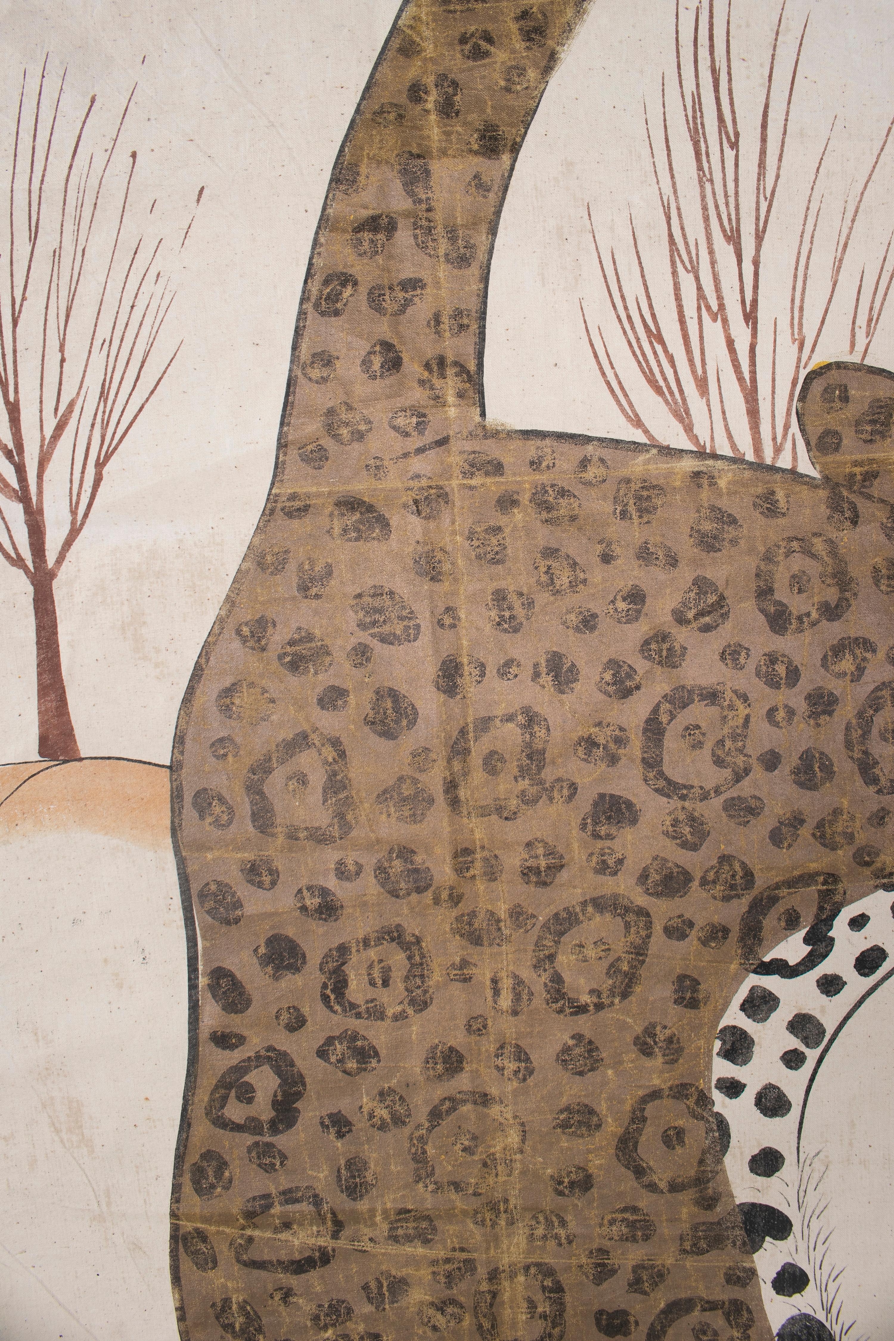 20th Century 1970s Jaime Parlade Designer Hand Drawn Cheetah on Canvas