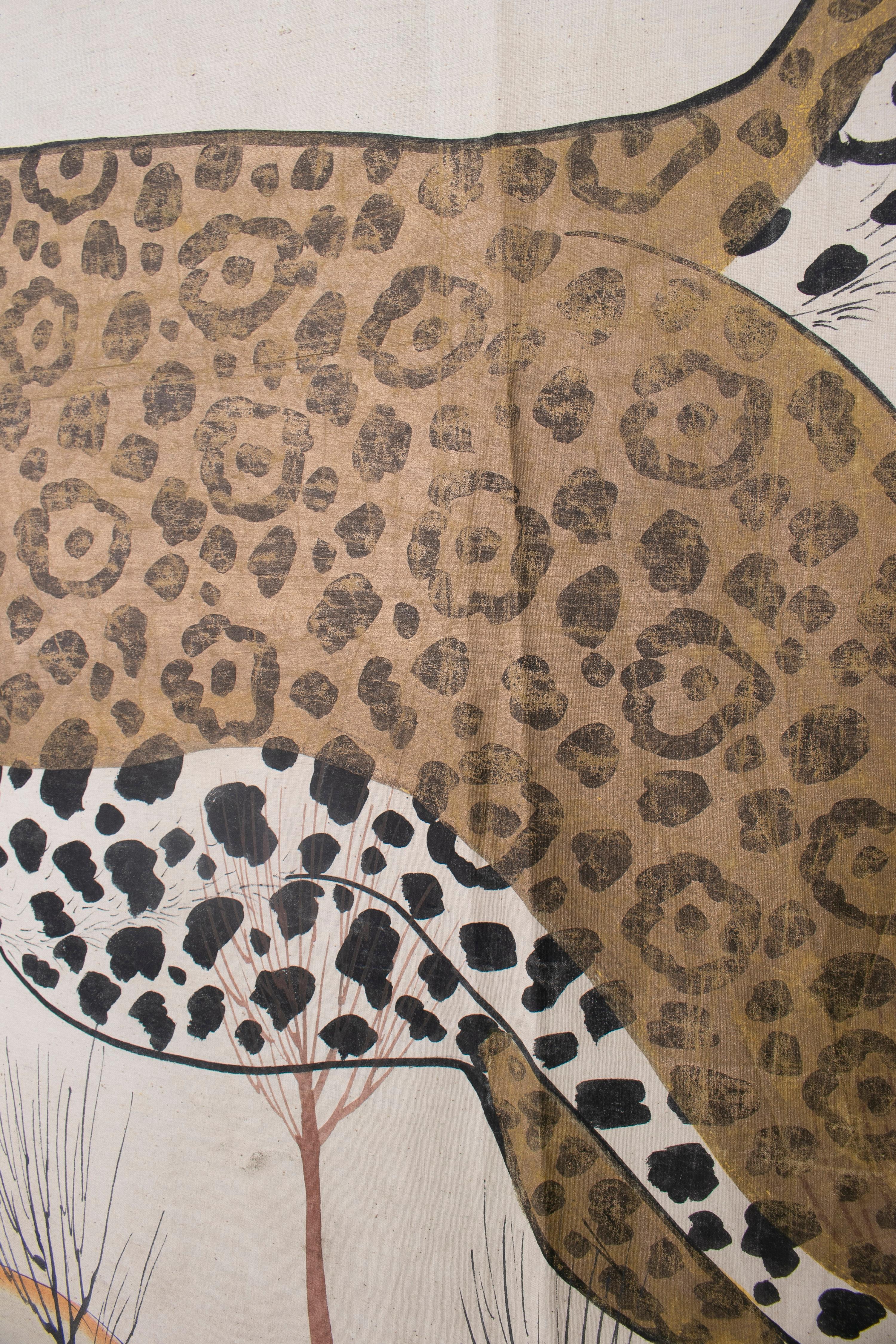 1970s Jaime Parlade Designer Hand Drawn Cheetah on Canvas 1