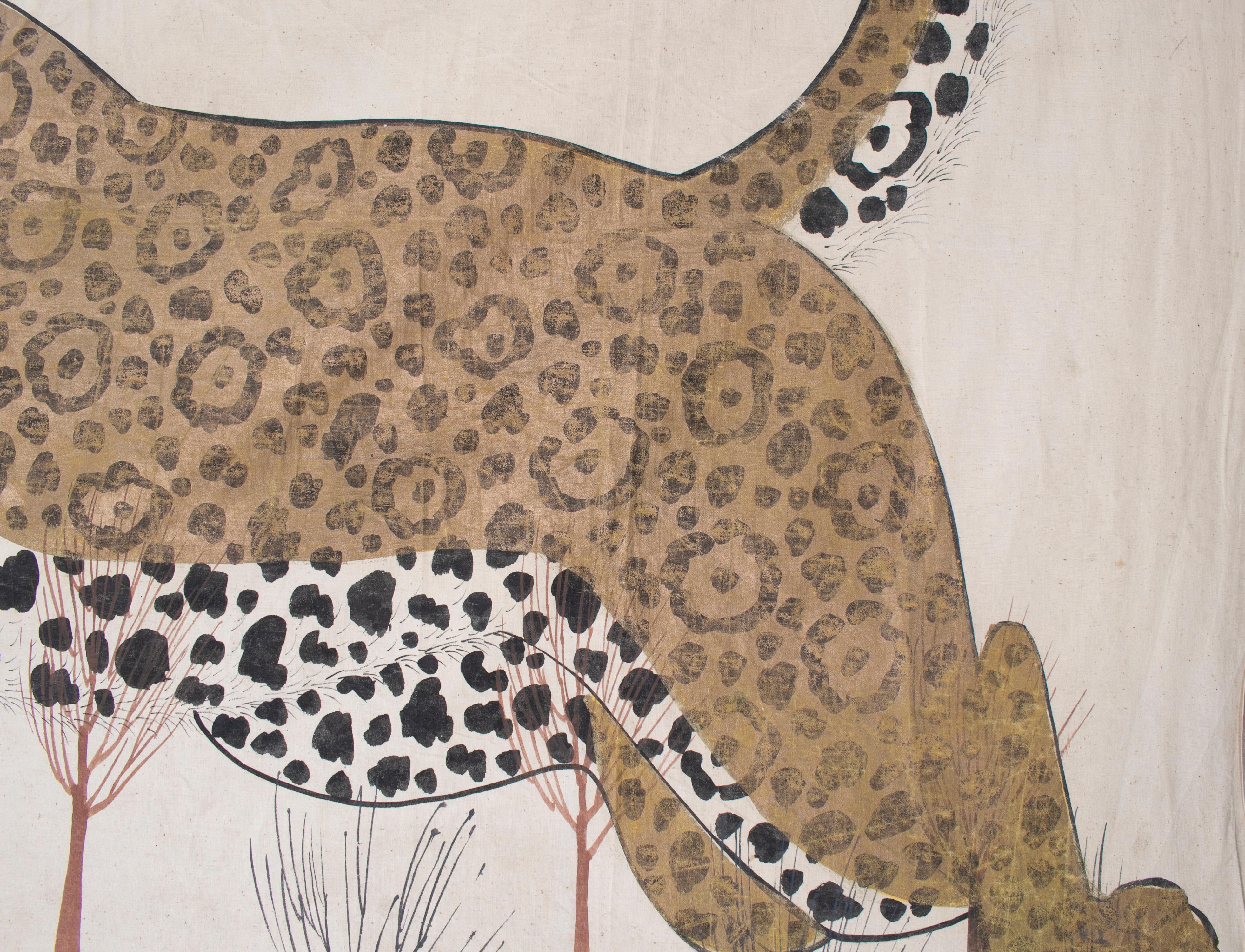 1970s Jaime Parlade Designer Hand Drawn cheetah on Canvas 1