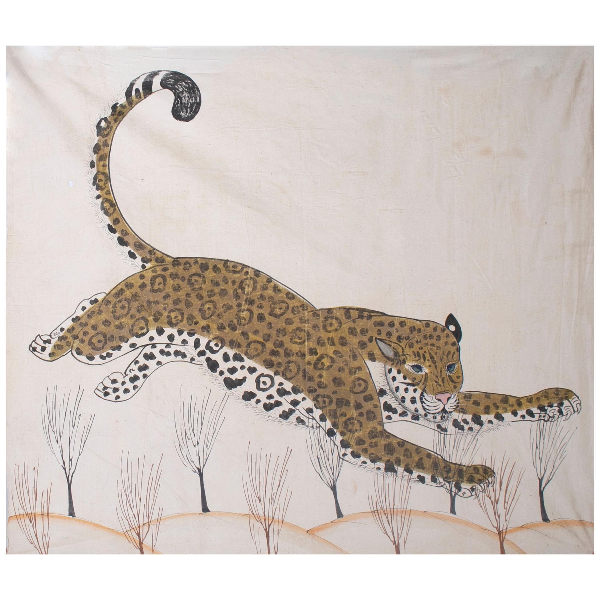 1970s Jaime Parlade Designer Hand Drawn Cheetah on Canvas