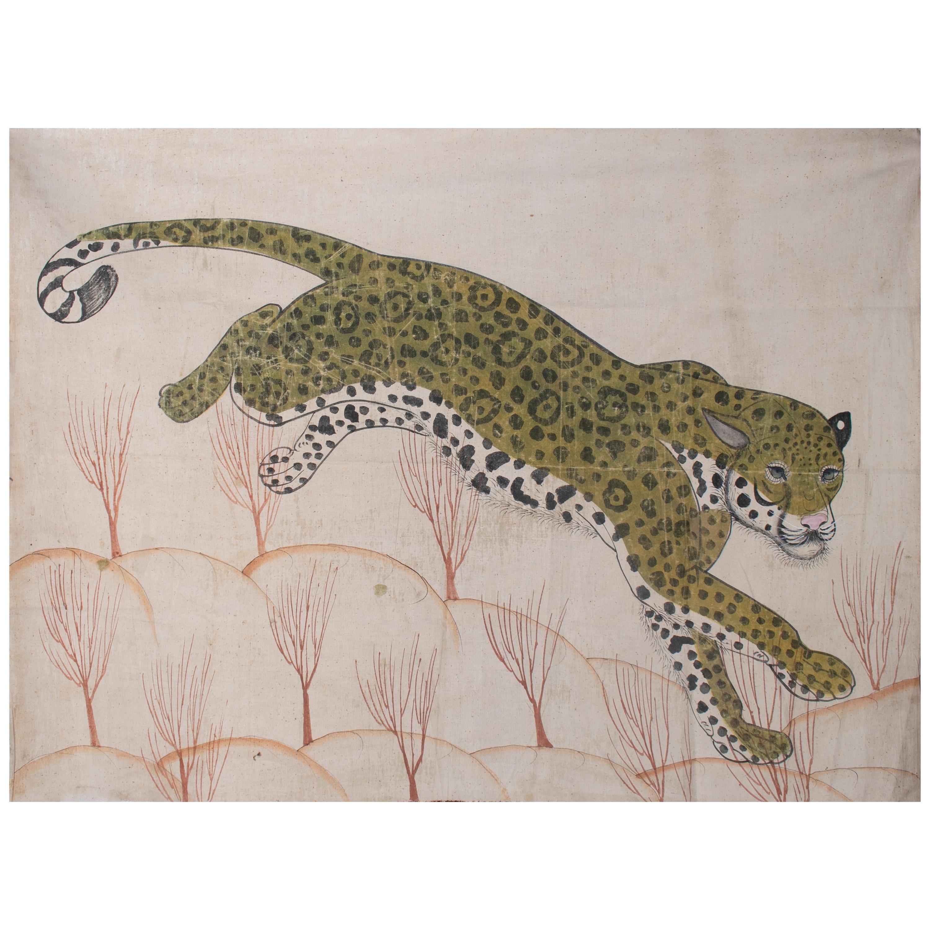 1970s Jaime Parlade Designer Hand Drawn cheetah on Canvas