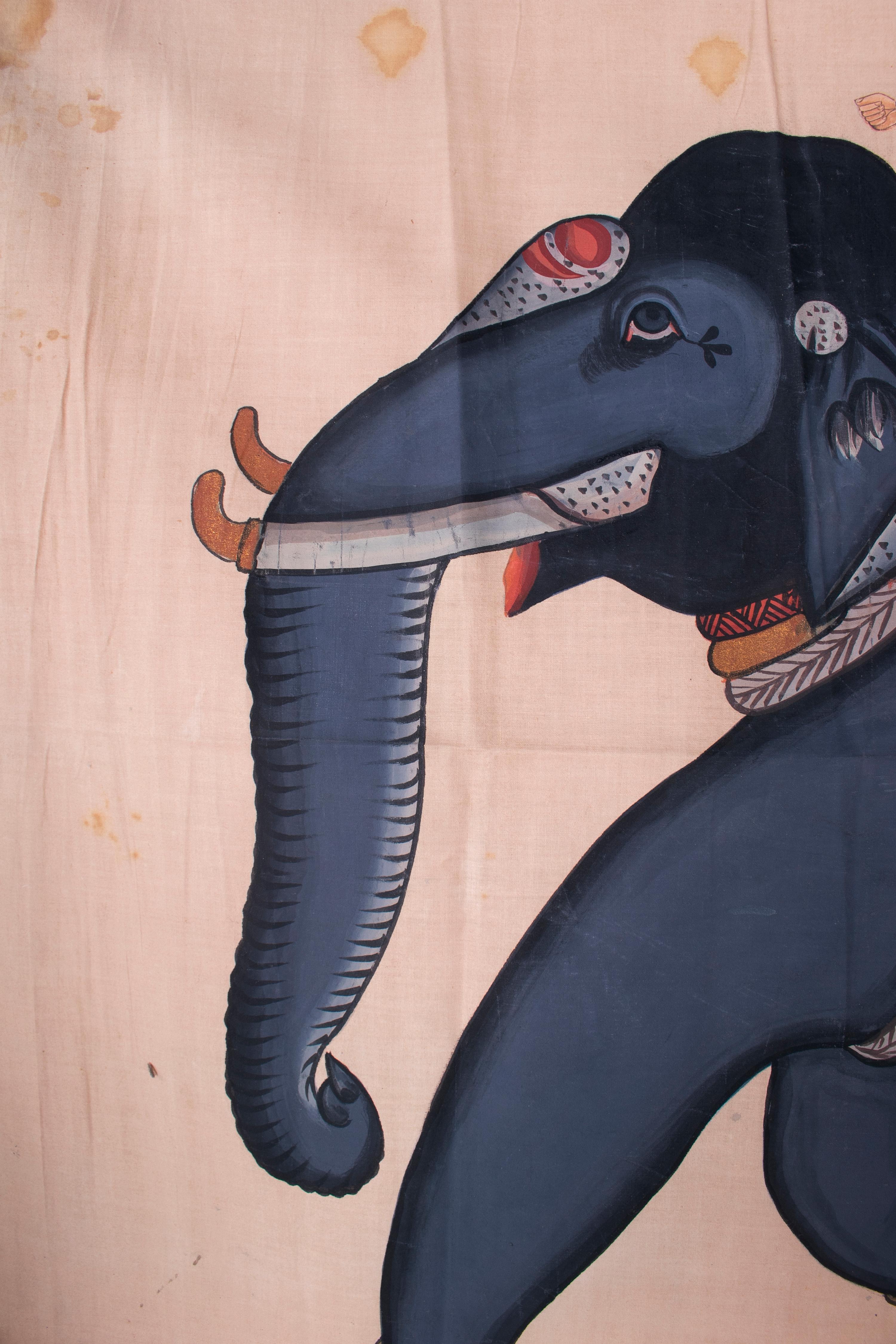 1970s Jaime Parlade designer hand drawn elephant on canvas.