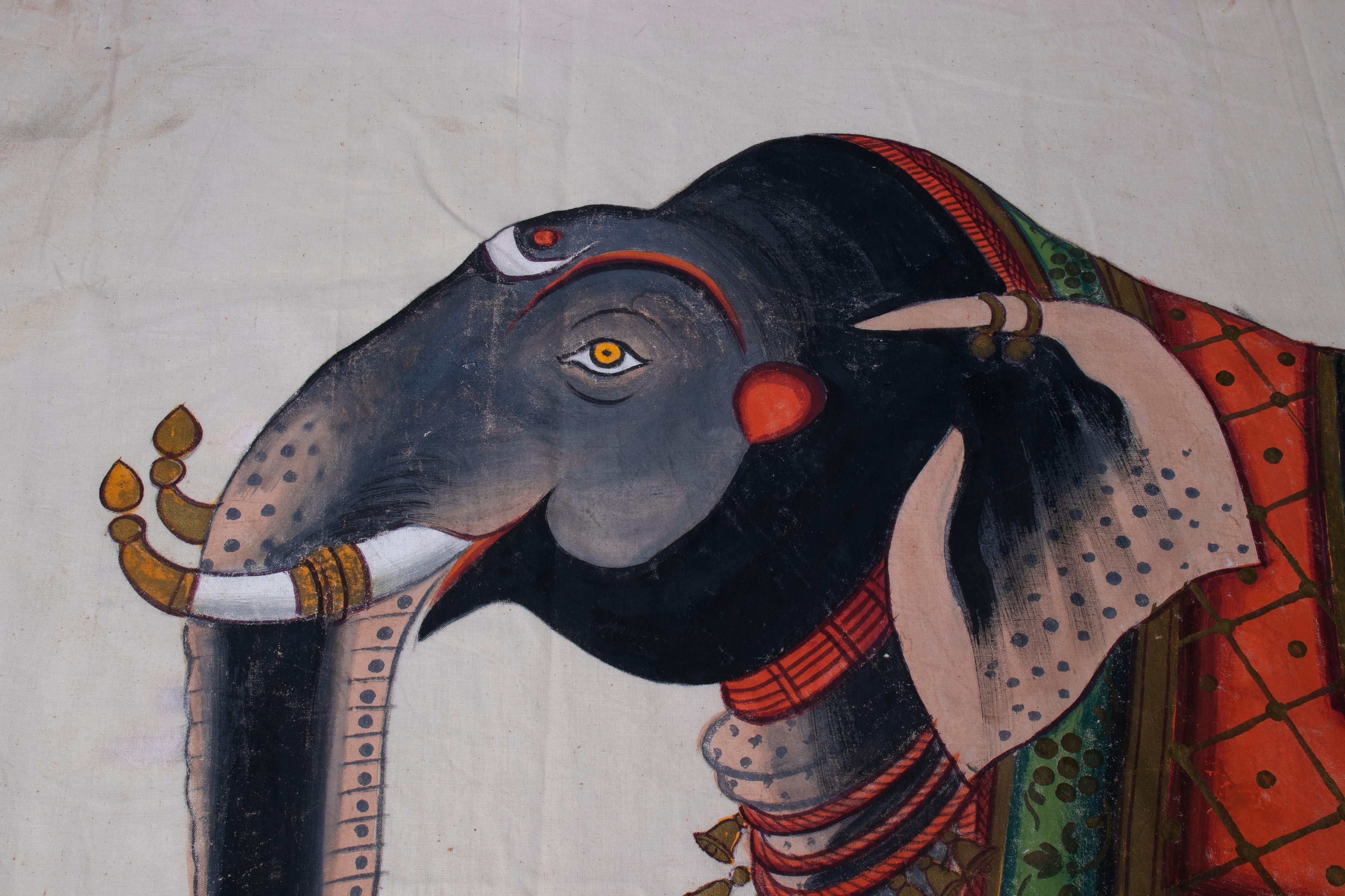 1970s Jaime Parlade designer hand drawn elephant on canvas.