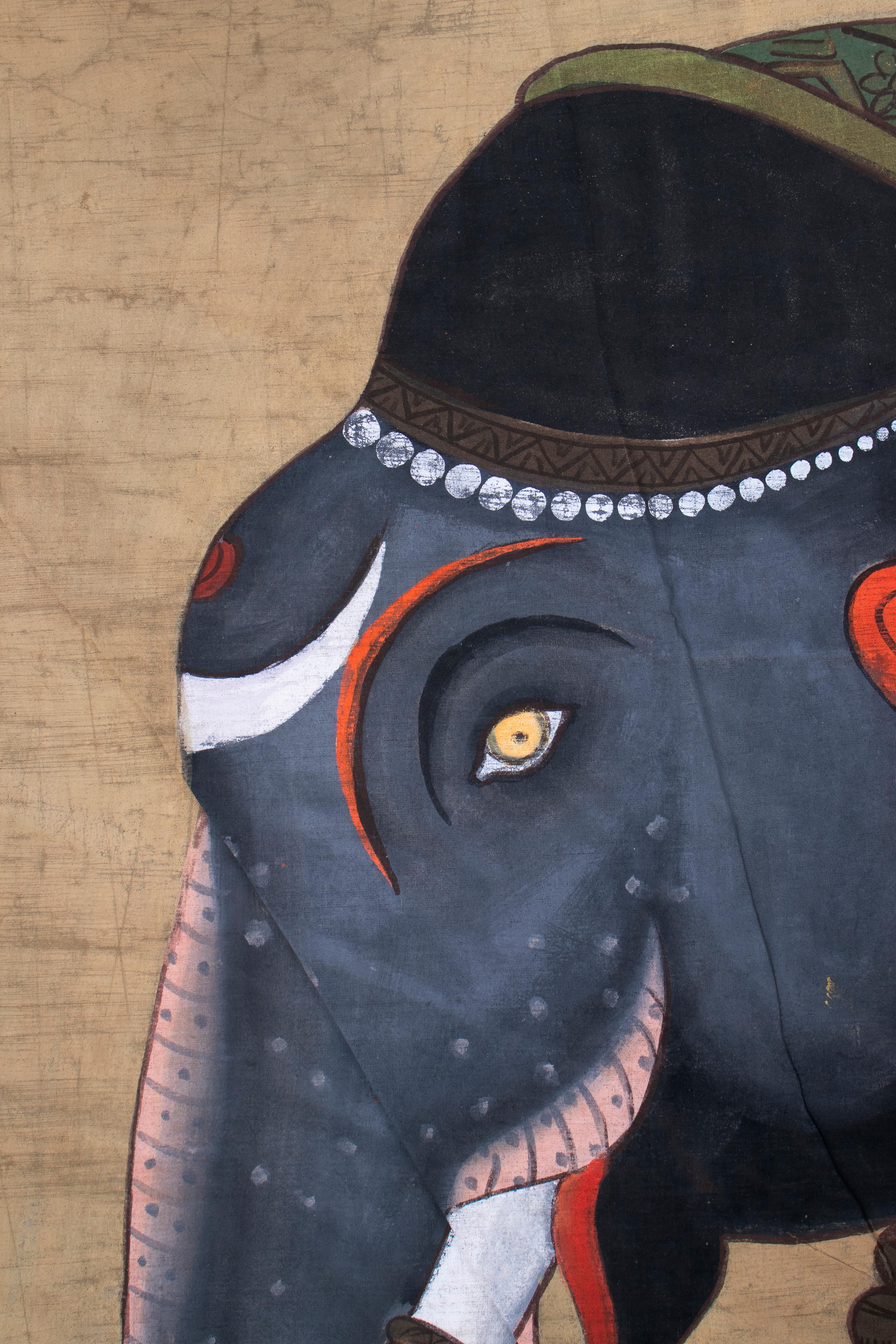 Indian 1970s Jaime Parlade Designer Hand Drawn Elephant on Canvas