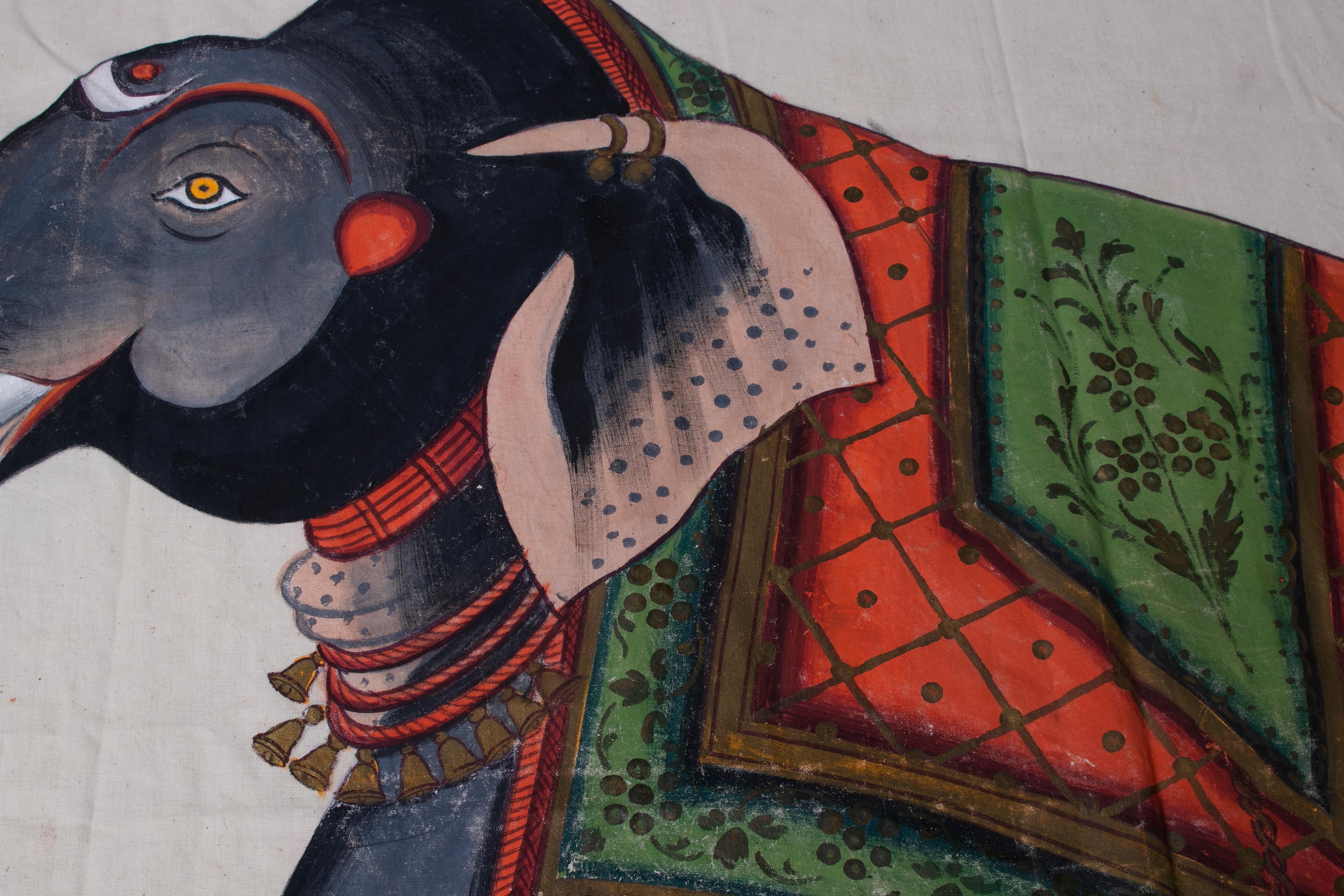 Indian 1970s Jaime Parlade Designer Hand Drawn Elephant on Canvas