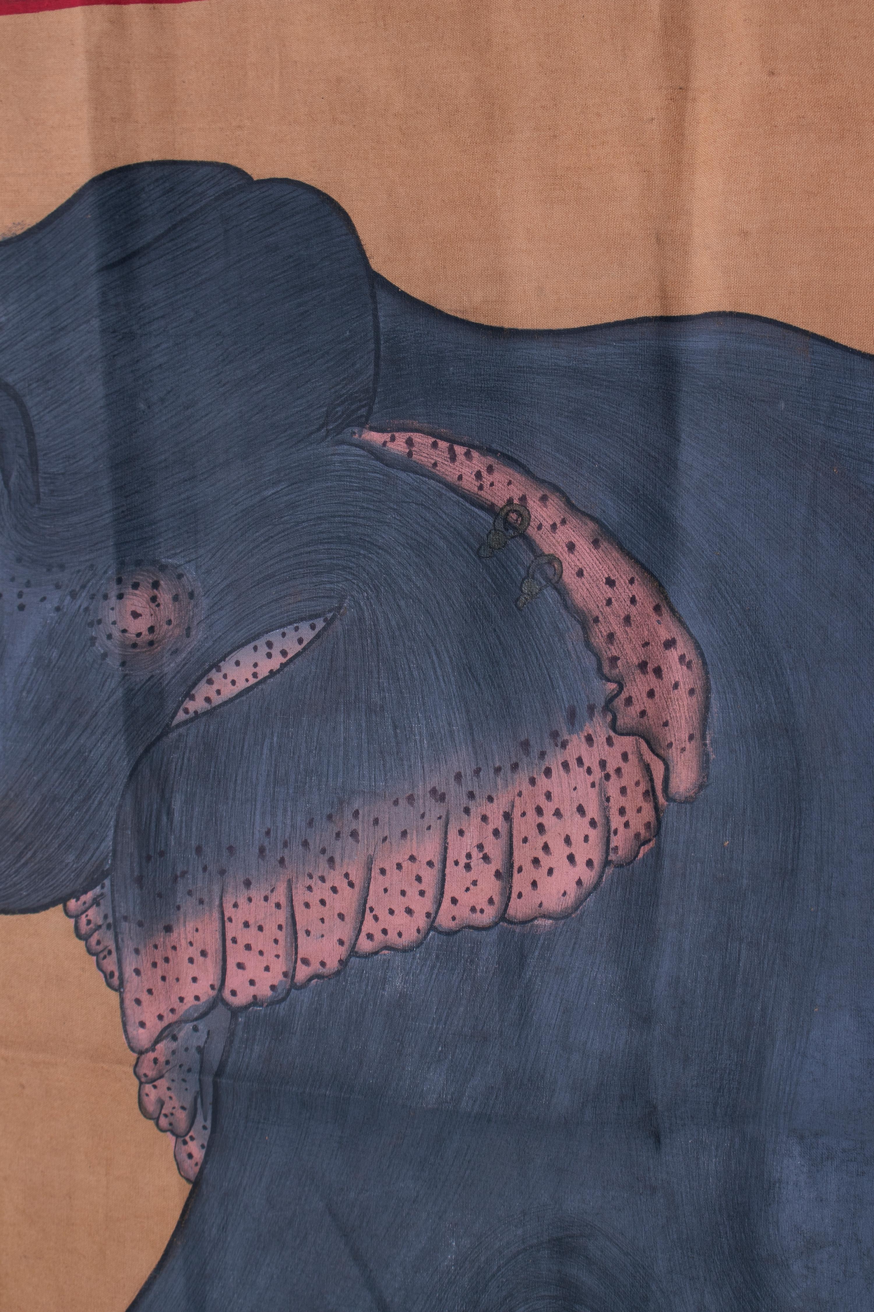 20th Century 1970s Jaime Parlade Designer Hand Drawn Elephant on Canvas