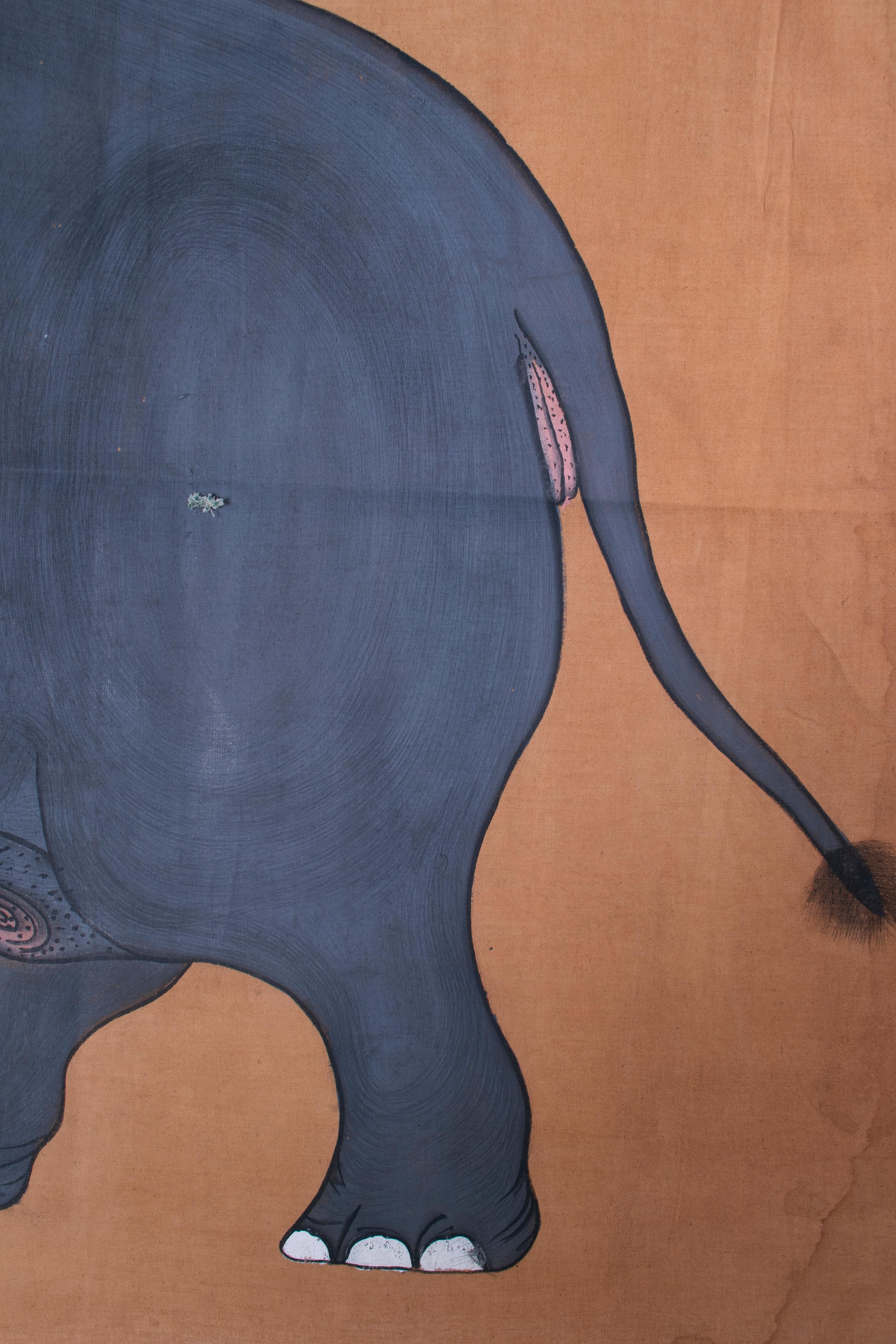 1970s Jaime Parlade Designer Hand Drawn Elephant on Canvas 1