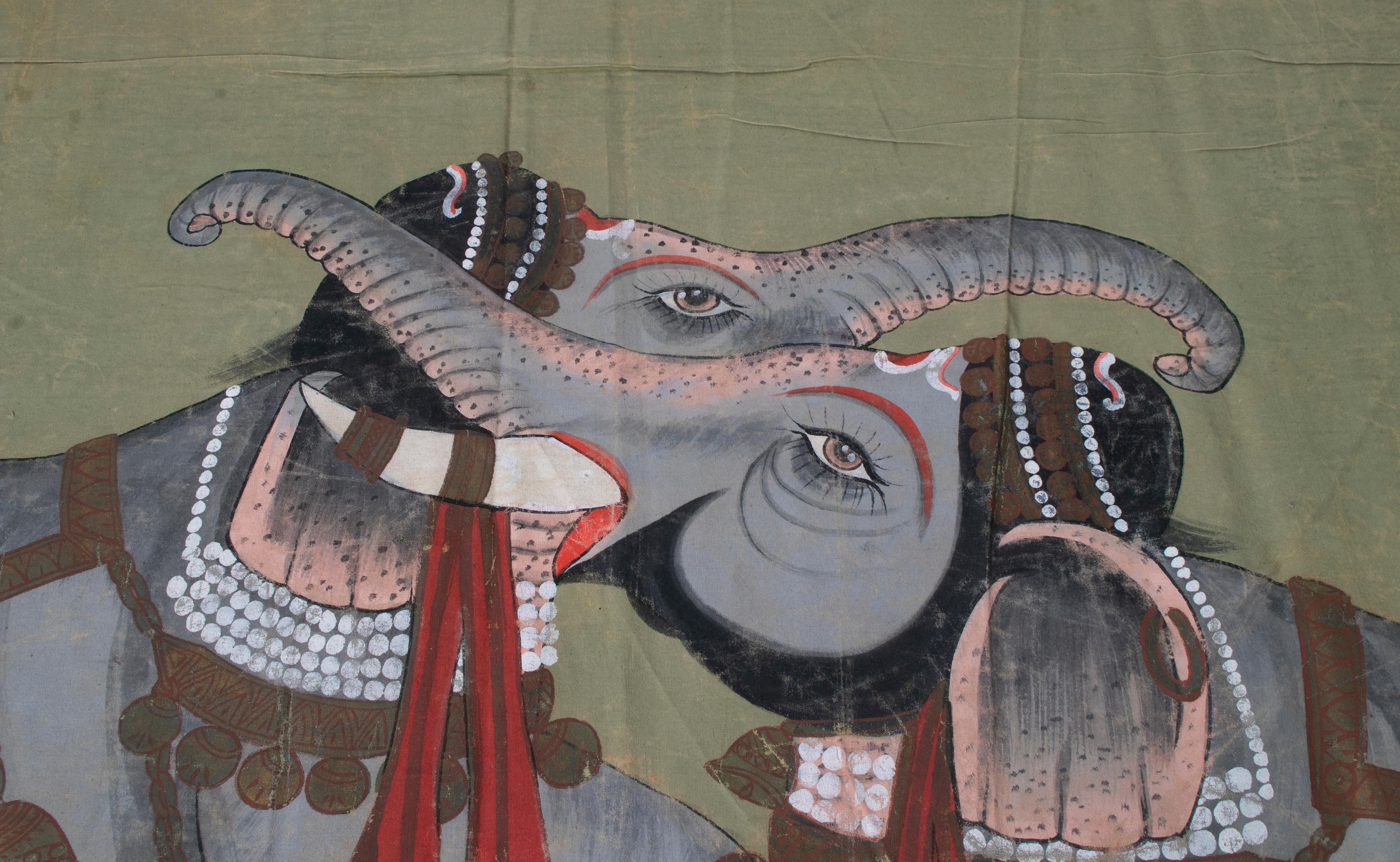 1970s Jaime Parlade designer hand drawn pair of elephants on canvas.