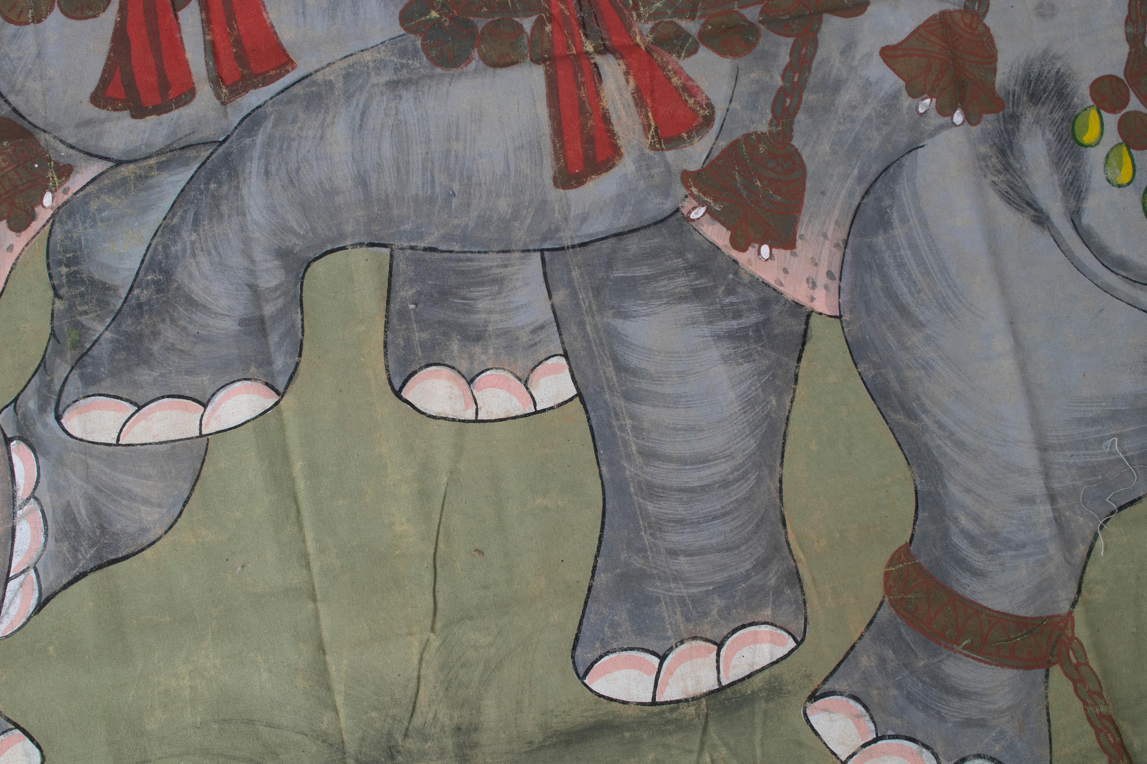 1970s Jaime Parlade Designer Hand Drawn Pair of Elephants on Canvas 3