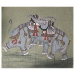 1970s Jaime Parlade Designer Hand Drawn Pair of Elephants on Canvas