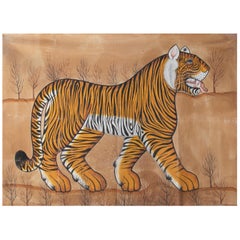 1970s Jaime Parlade Designer Hand Drawn Tiger on Canvas