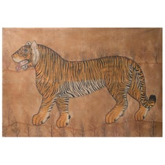 1970s Jaime Parlade Designer Hand Drawn Tiger on Canvas