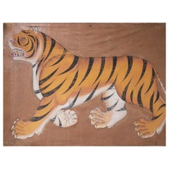 1970s Jaime Parlade Designer Hand Drawn Tiger on Canvas