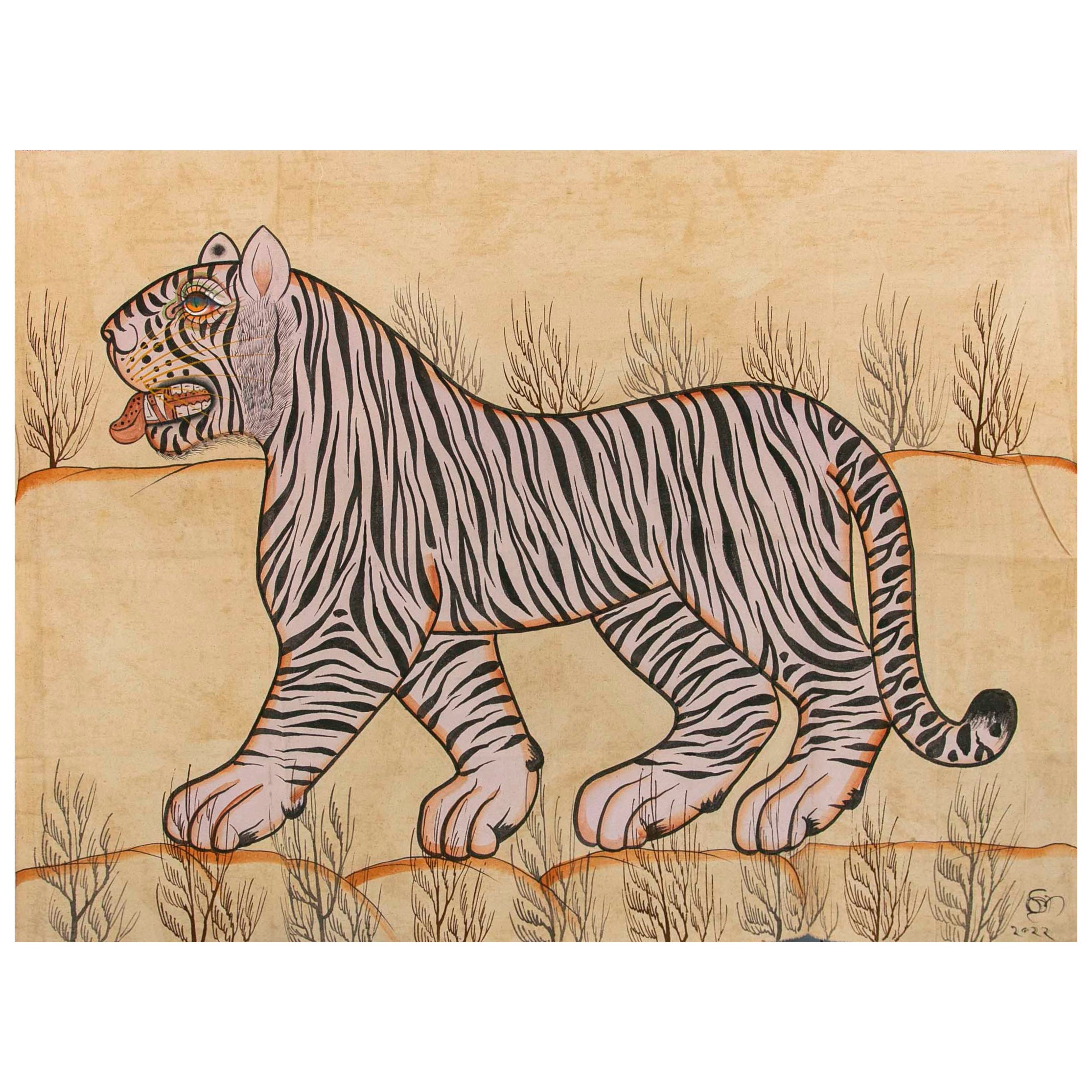 1970s Jaime Parlade Designer Hand Painting "Bengal Tiger"