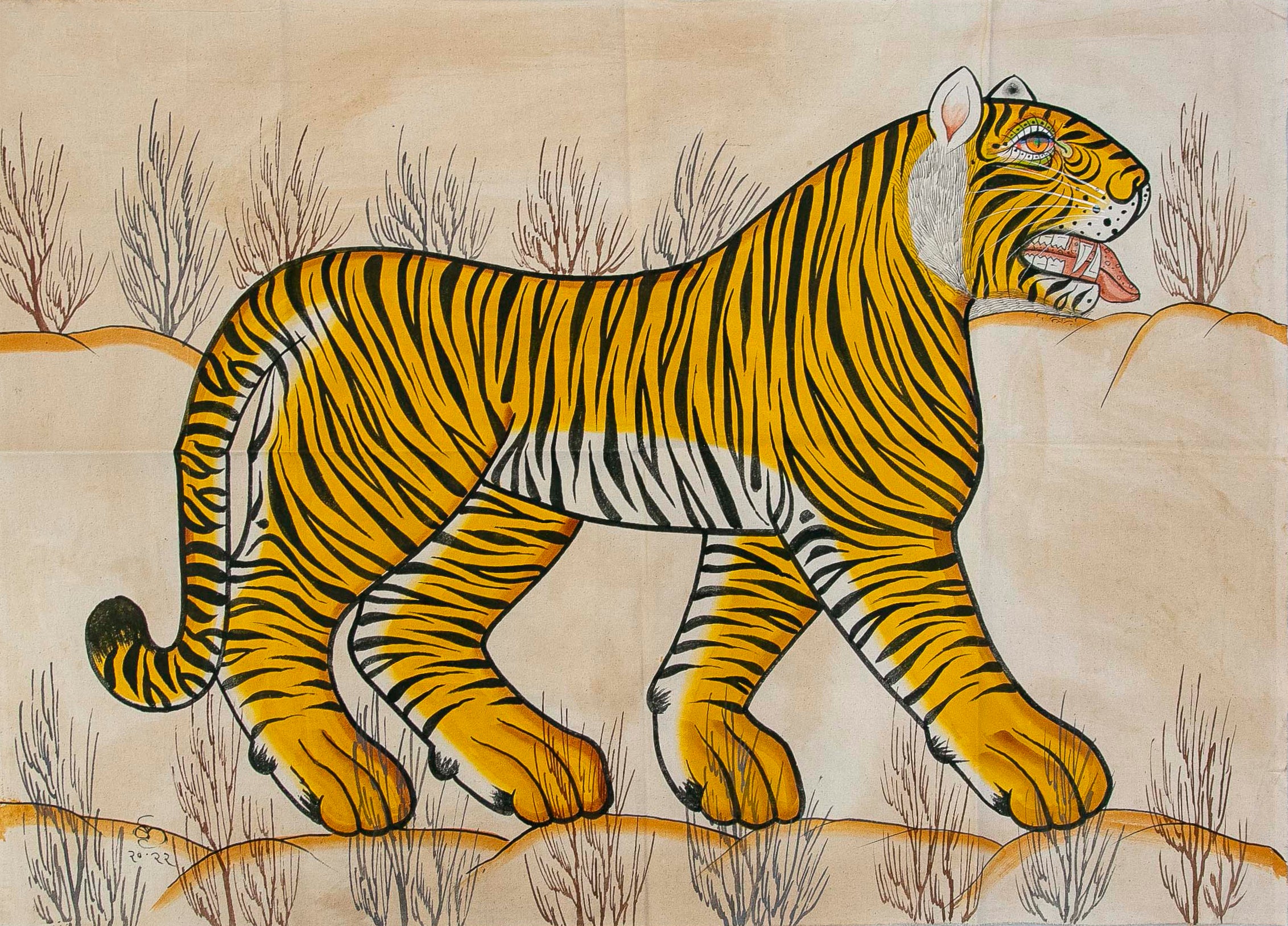1970s Jaime Parlade Designer Hand Painting "Bengal Tiger" For Sale
