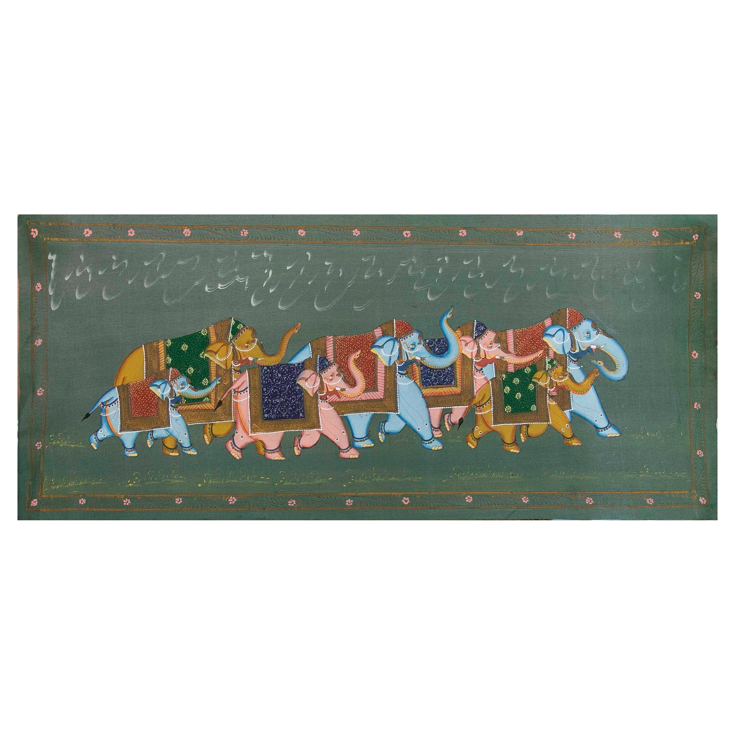 1970s Jaime Parlade Designer Hand Painting "Elephants" Oil on Canvas