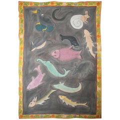 1970s Jaime Parlade Designer Hand Painting "Fishs and Animals" Oil on Canvas