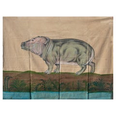 1970s Jaime Parlade Designer Hand Painting "Hippopotamus" Oil on Canvas