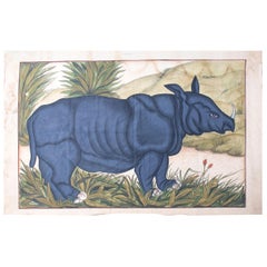 1970s Jaime Parlade Designer Hand Painting "Rhino" Oil on Canvas