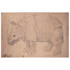 1970s Jaime Parlade Designer Hand Painting "Rhino" Oil on Canvas