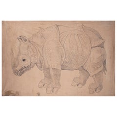 1970s Jaime Parlade Designer Hand Painting "Rhino" Oil on Canvas