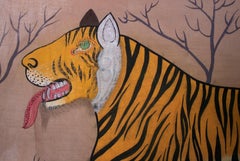 1970s Jaime Parlade Designer Hand Painting "Tiger" Oil on Canvas
