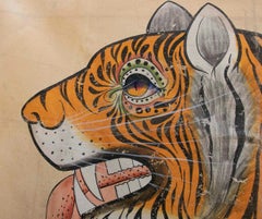 1970s Jaime Parlade Designer Hand Painting "Tiger" Oil on Canvas