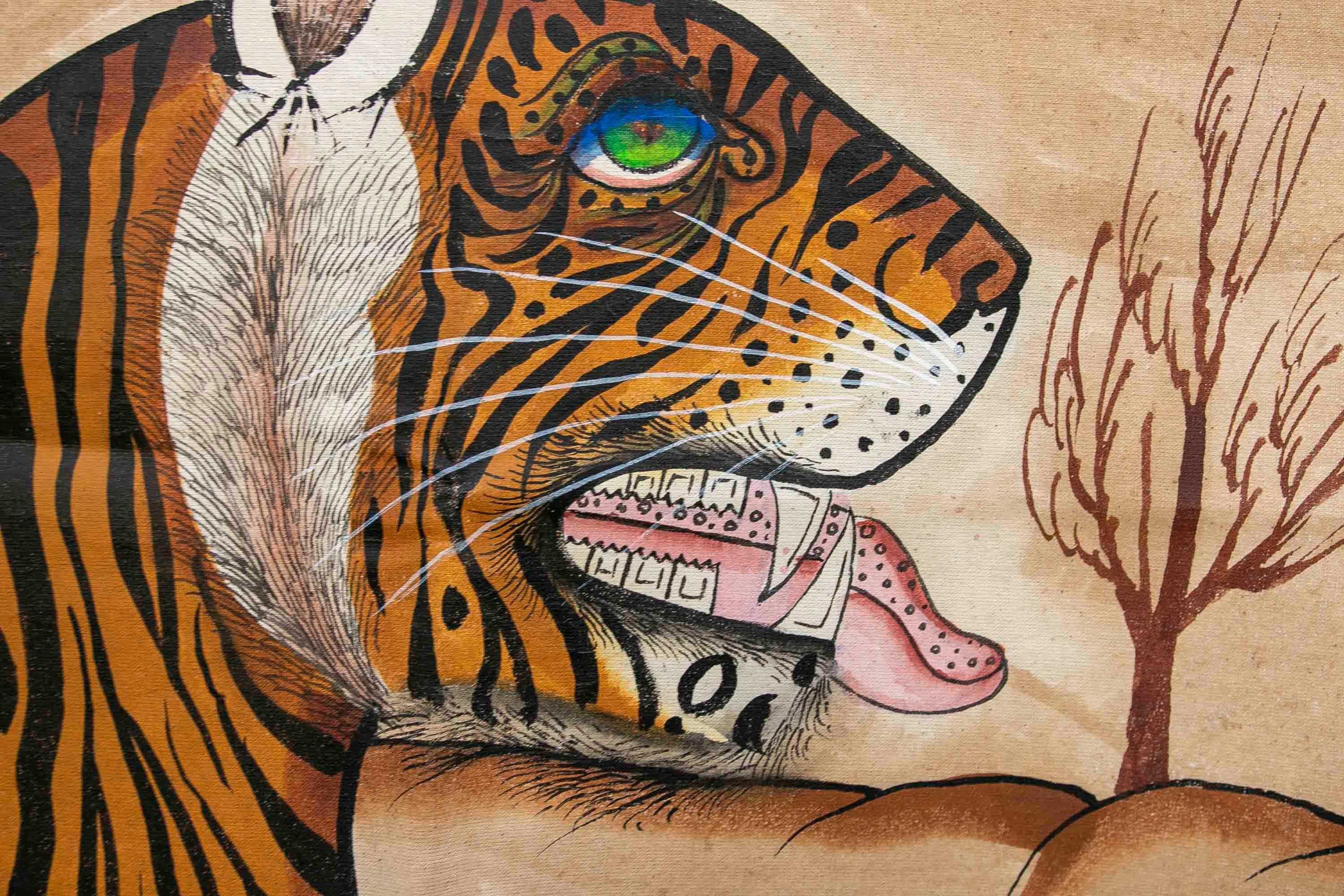 Jaime Parlade, Designer-Handgemälde „Tiger“, Öl auf Leinwand, 1970er Jahre (Indisch) im Angebot