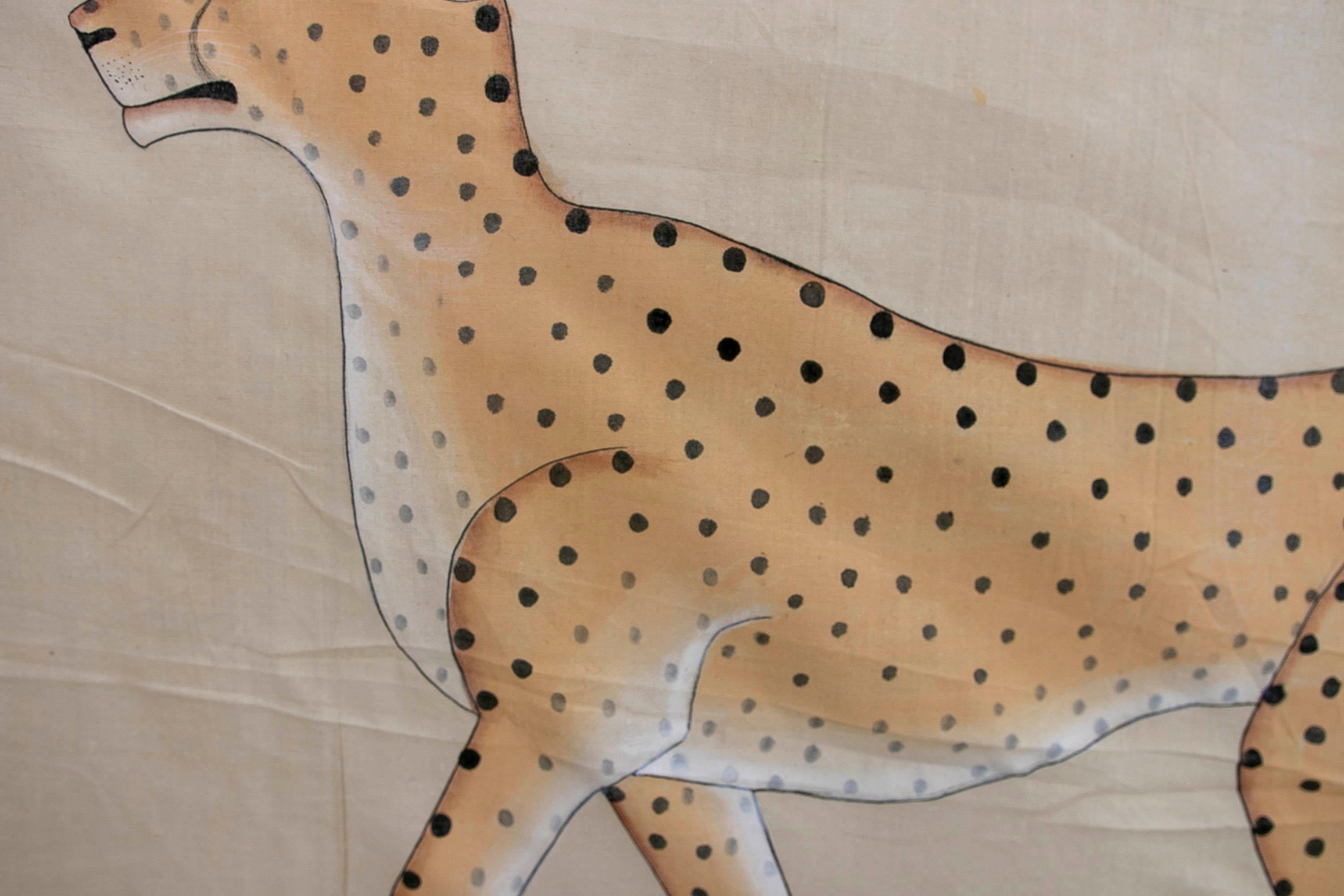 Indian 1970s Jaime Parlade Designer Hand Painting “Cheetah