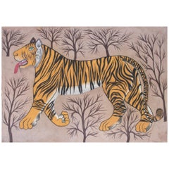 1970s Jaime Parlade Designer Hand Painting "Tiger" Oil on Canvas