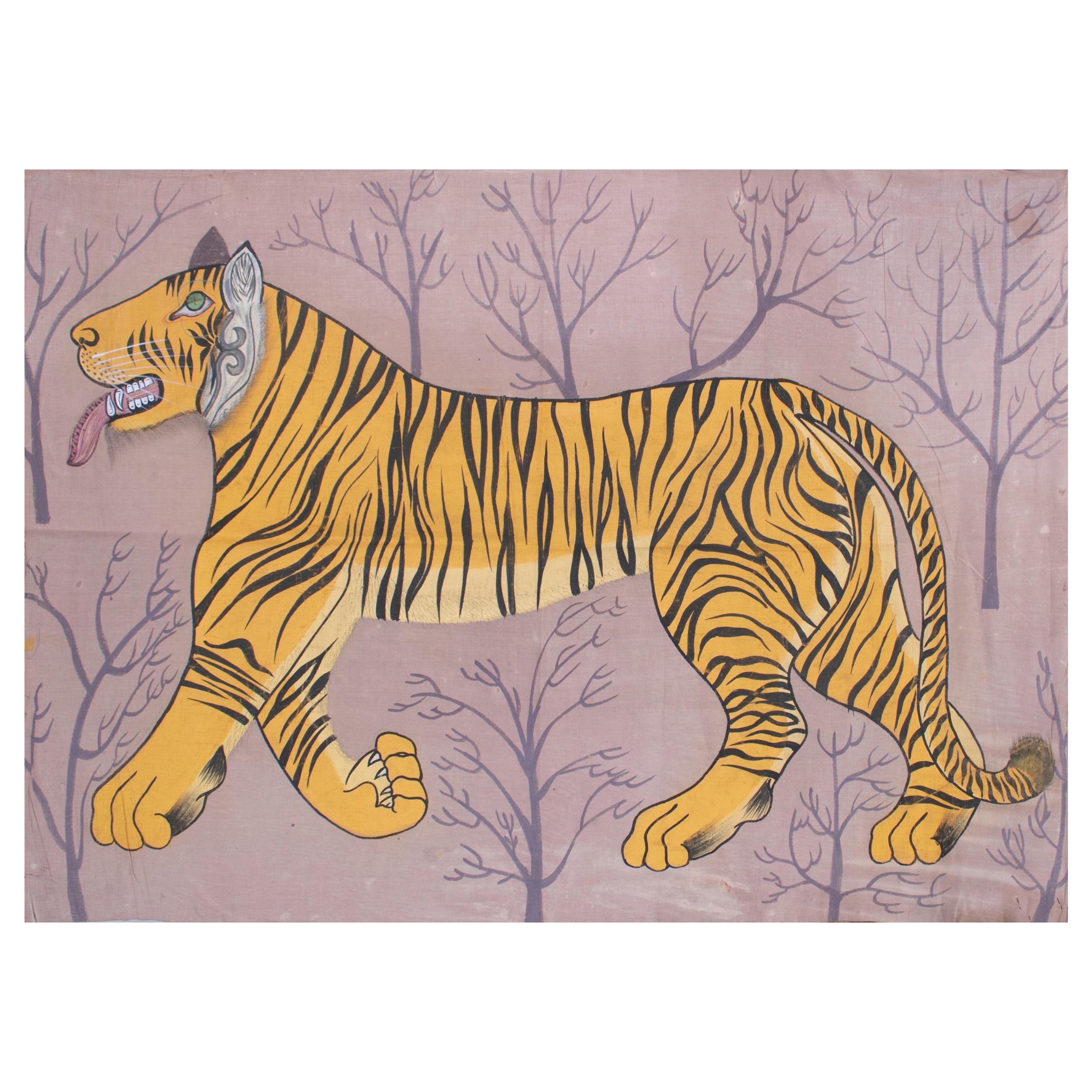 1970s Jaime Parlade Designer Hand Painting "Tiger" Oil on Canvas