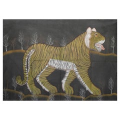 1970s Jaime Parlade Designer Hand Painting "Tiger" Oil on Canvas