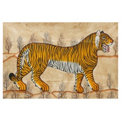 1970s Jaime Parlade Designer Hand Painting "Tiger" Oil on Canvas