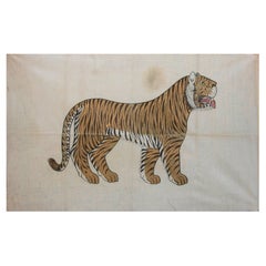 1970s Jaime Parlade Designer Hand Painting "Tiger" Oil on Canvas
