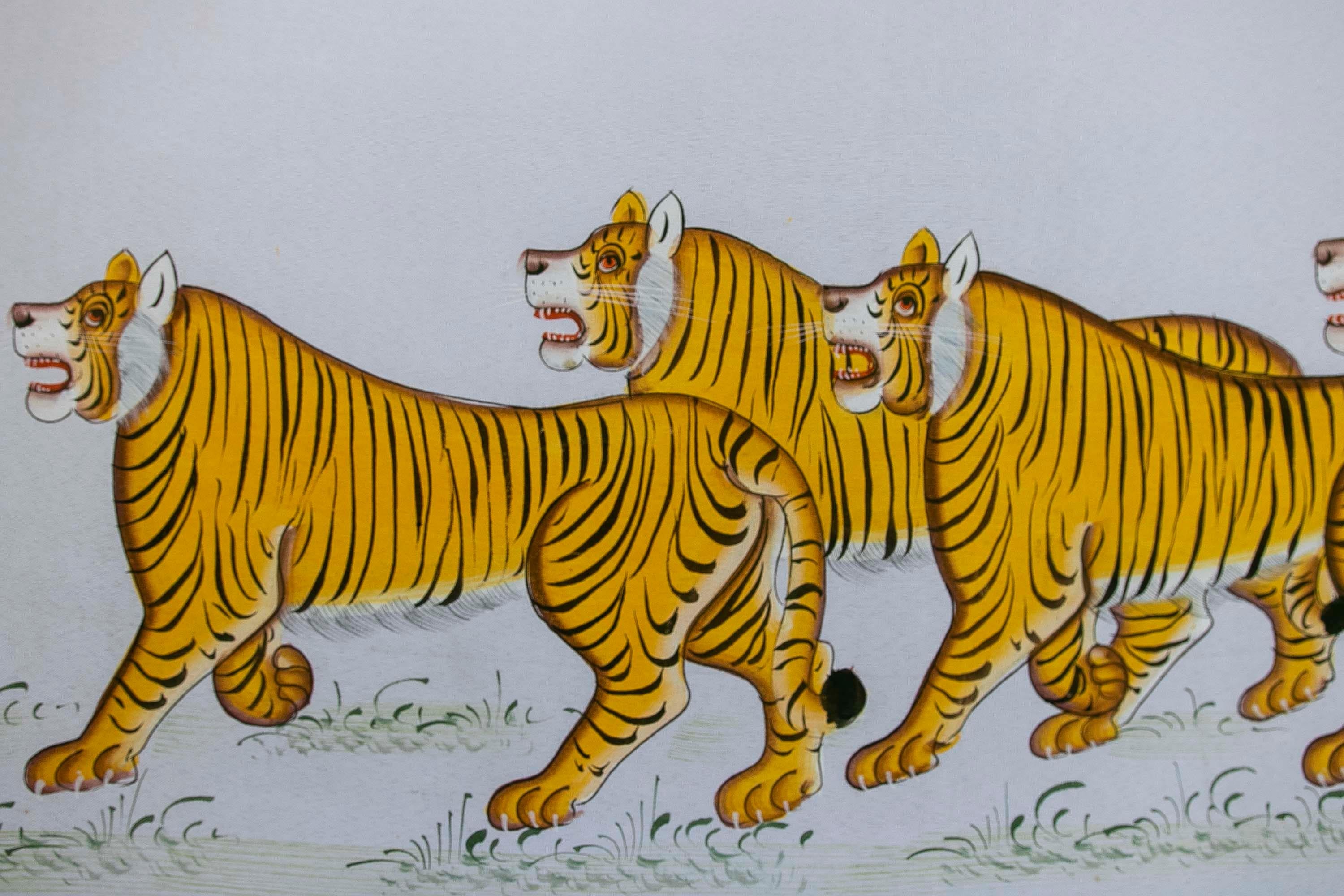 Jaime Parlade, Designer-Handgemälde „Tigers“, Öl auf Leinwand, 1970er Jahre (Indisch) im Angebot