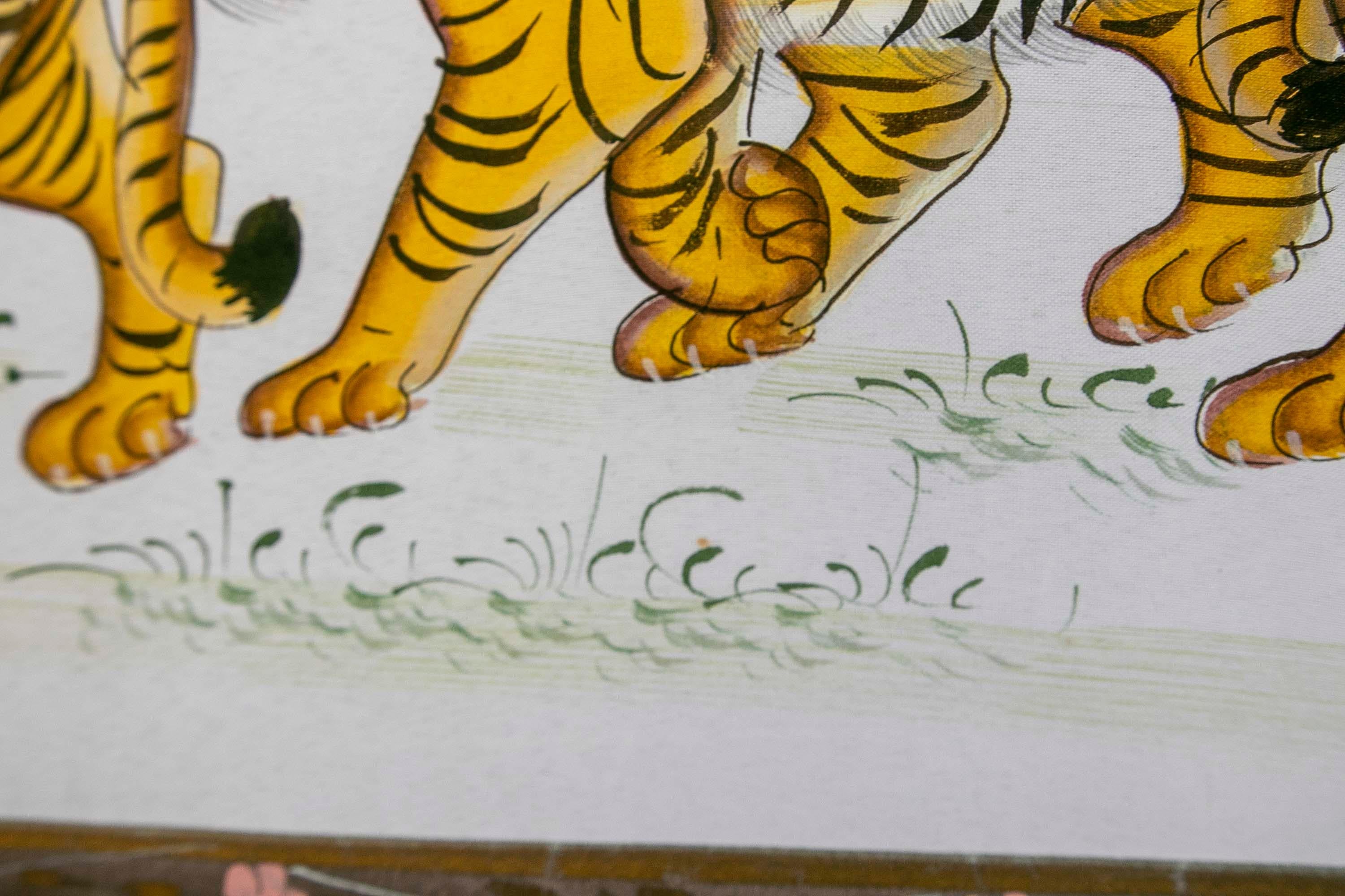 Jaime Parlade, Designer-Handgemälde „Tigers“, Öl auf Leinwand, 1970er Jahre im Angebot 3