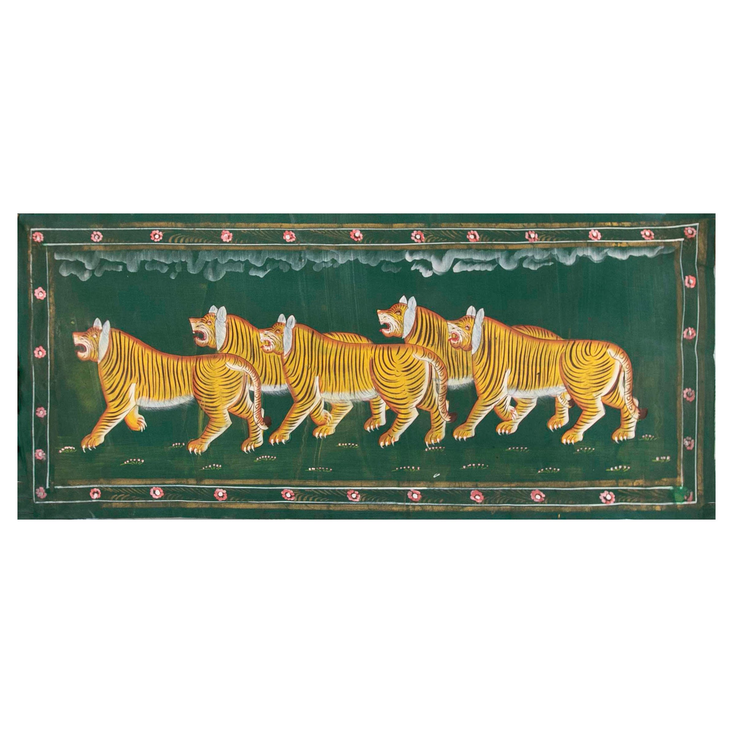 1970s Jaime Parlade Designer Hand Painting "Tigers" Oil on Canvas