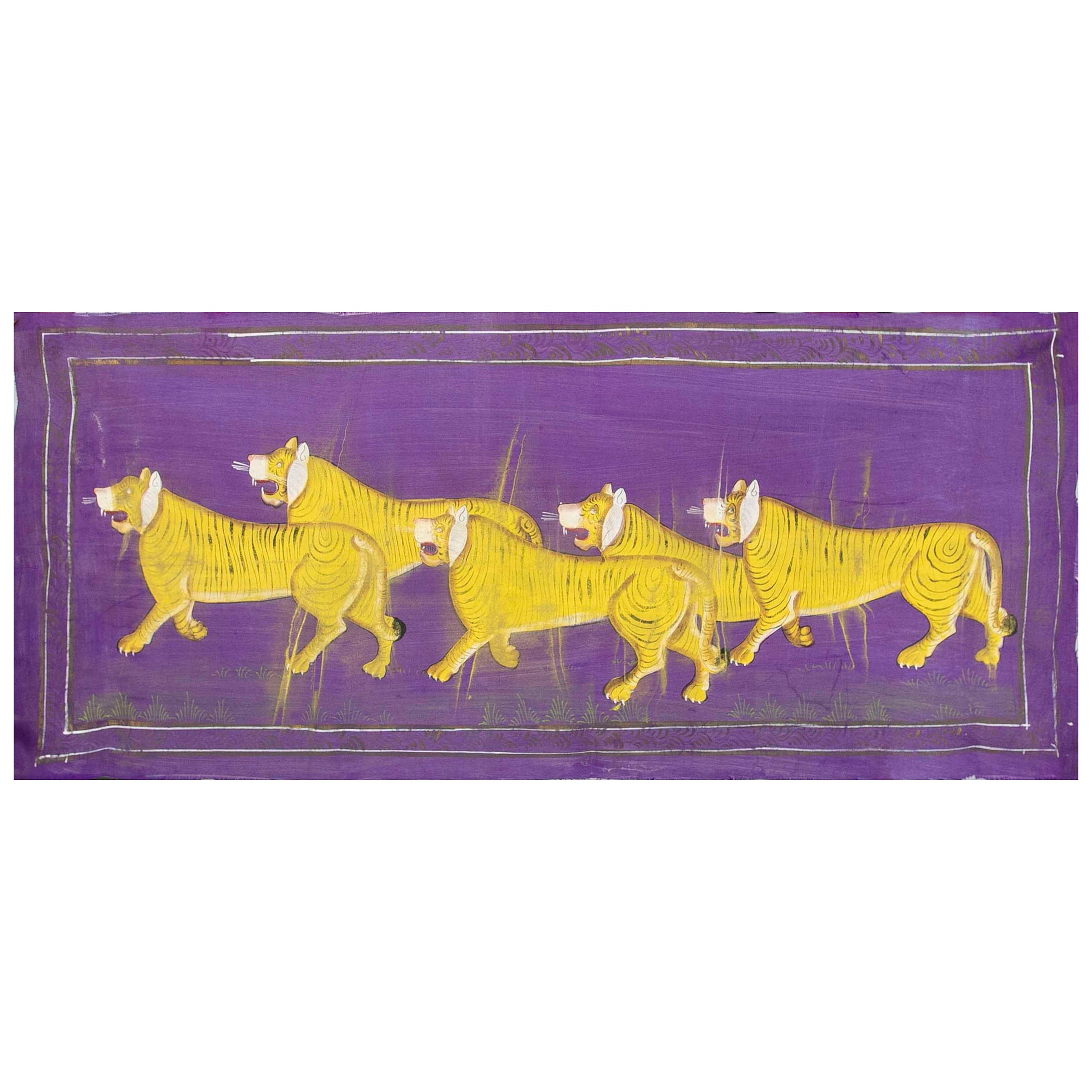 1970s Jaime Parlade Designer Hand Painting "Tigers" Oil on Canvas