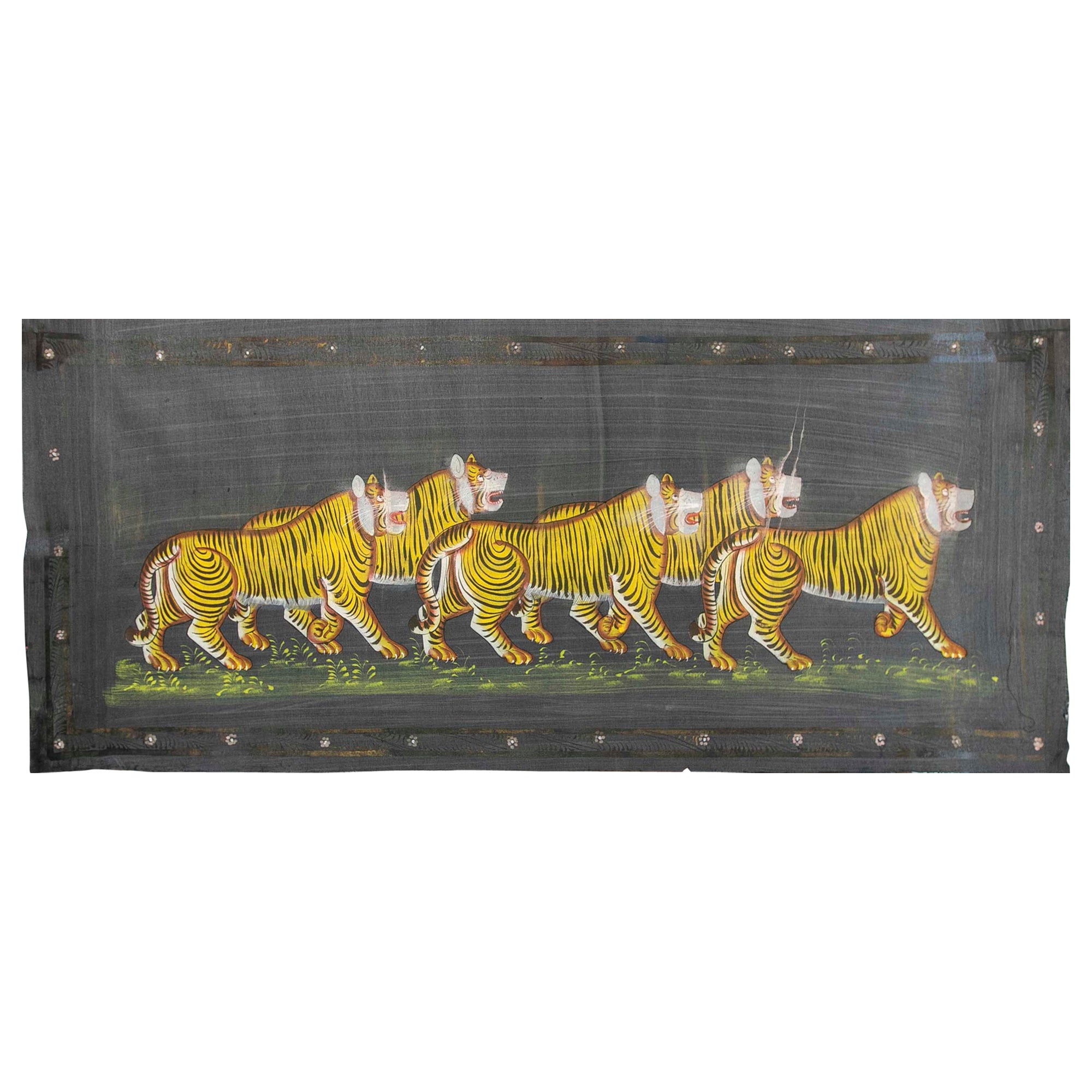 1970s Jaime Parlade Designer Hand Painting "Tigers" Oil on Canvas